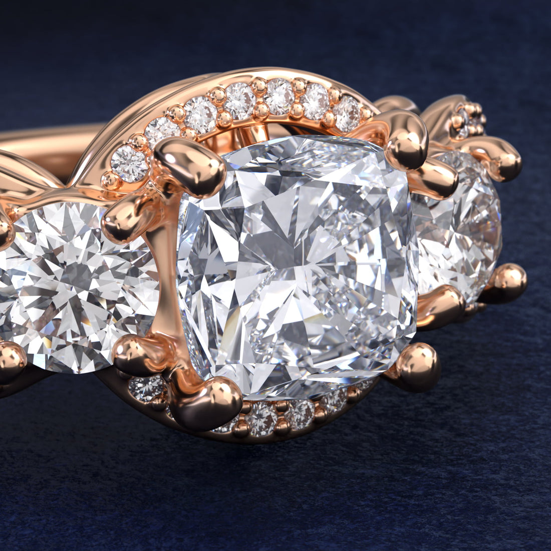 Pavé Silhouette Cushion-Cut Diamond Engagement Ring