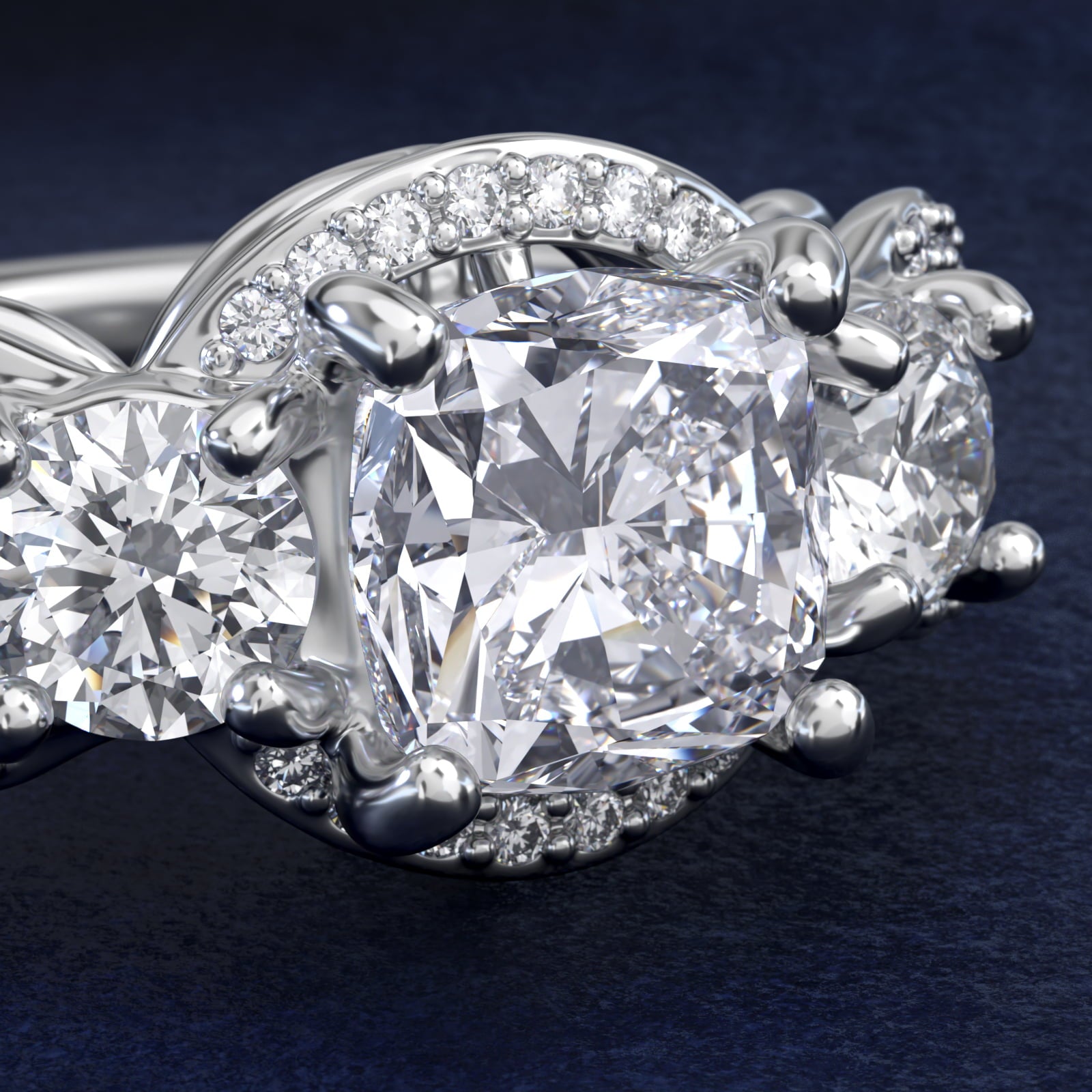 Pavé Silhouette Cushion-Cut Diamond Engagement Ring