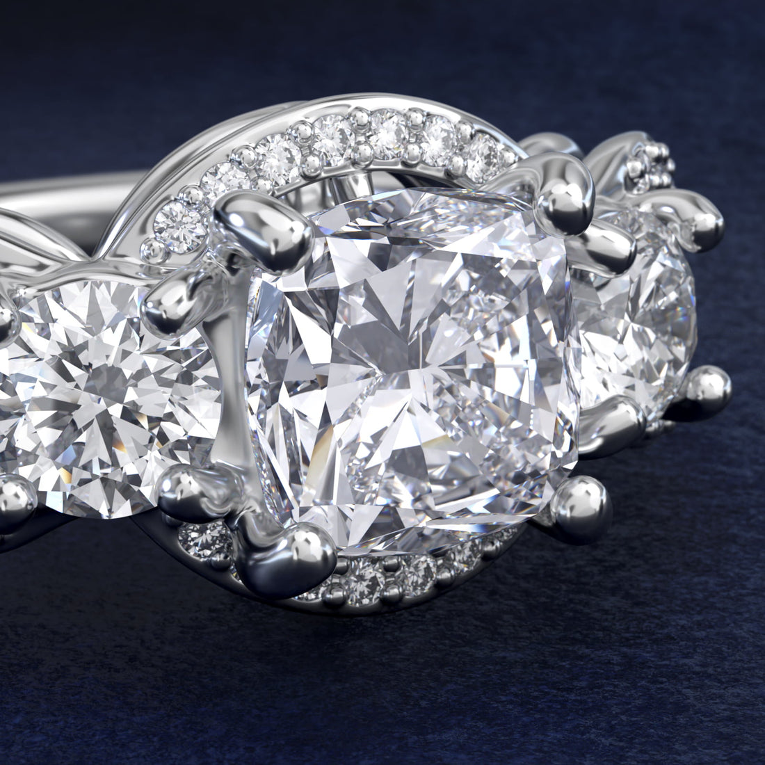 Pavé Silhouette Cushion-Cut Diamond Engagement Ring