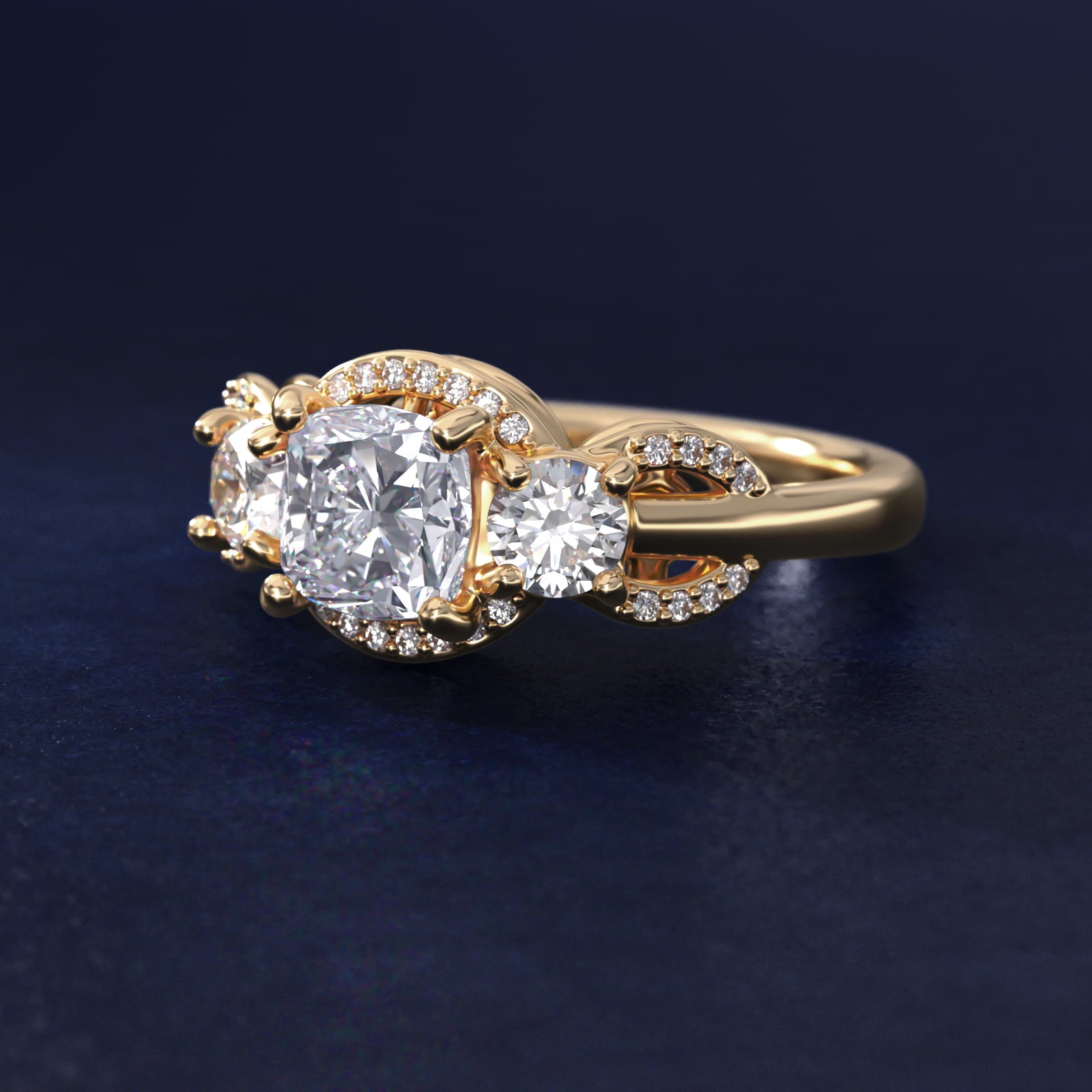 Pavé Silhouette Cushion-Cut Diamond Engagement Ring