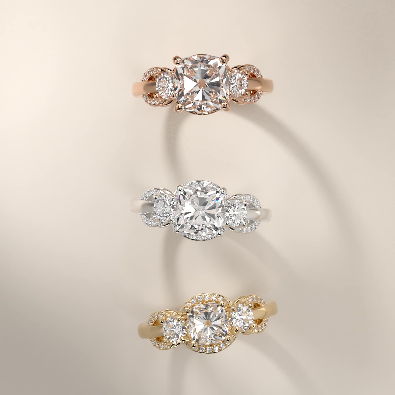 Pavé Silhouette Cushion-Cut Diamond Engagement Ring