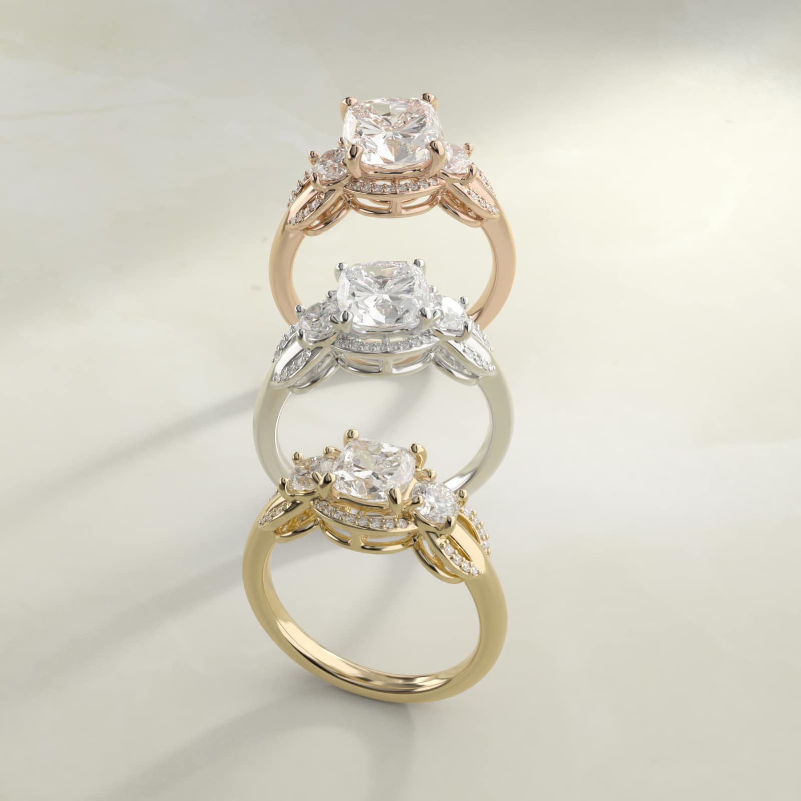 Pavé Silhouette Cushion-Cut Diamond Engagement Ring