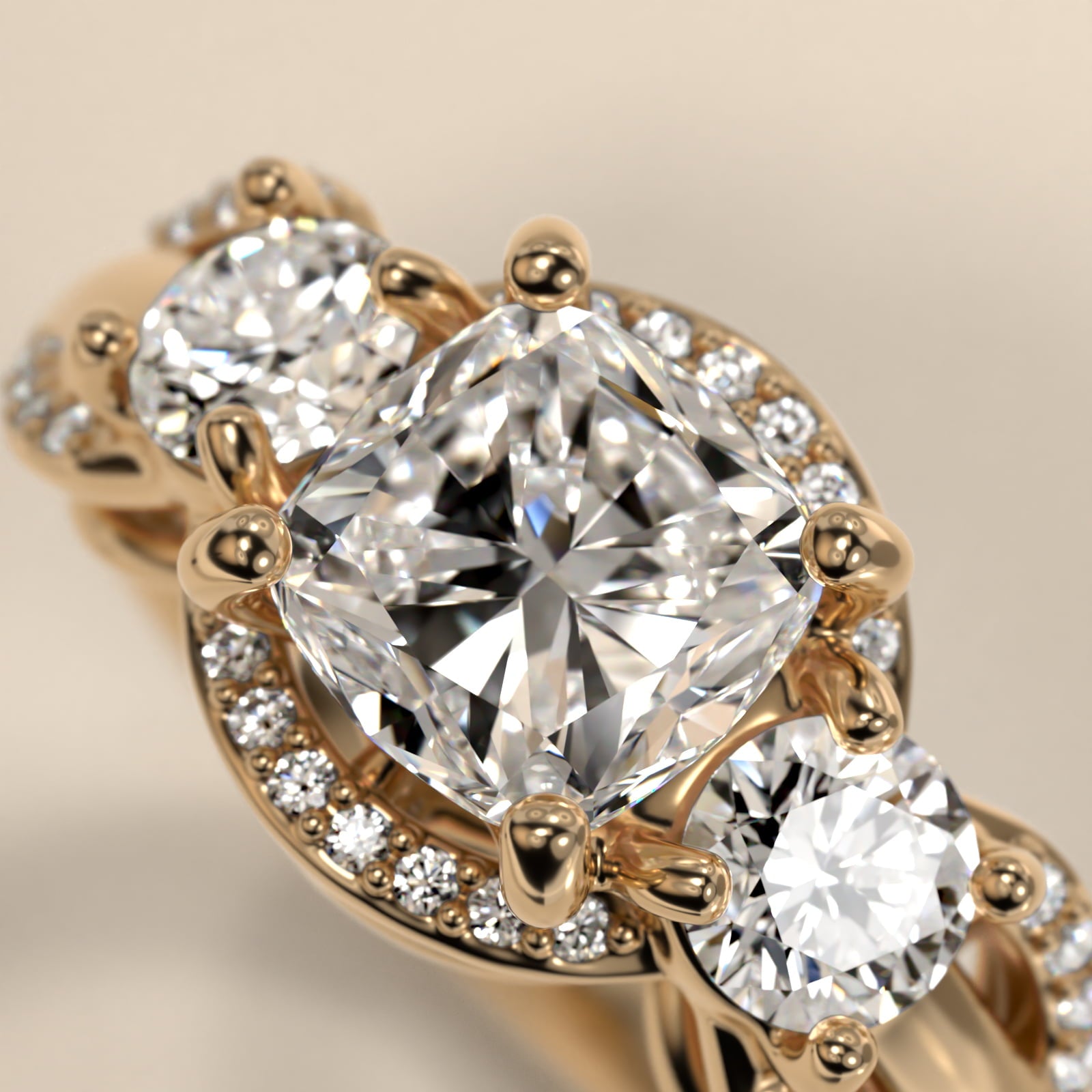Pavé Silhouette Cushion-Cut Diamond Engagement Ring