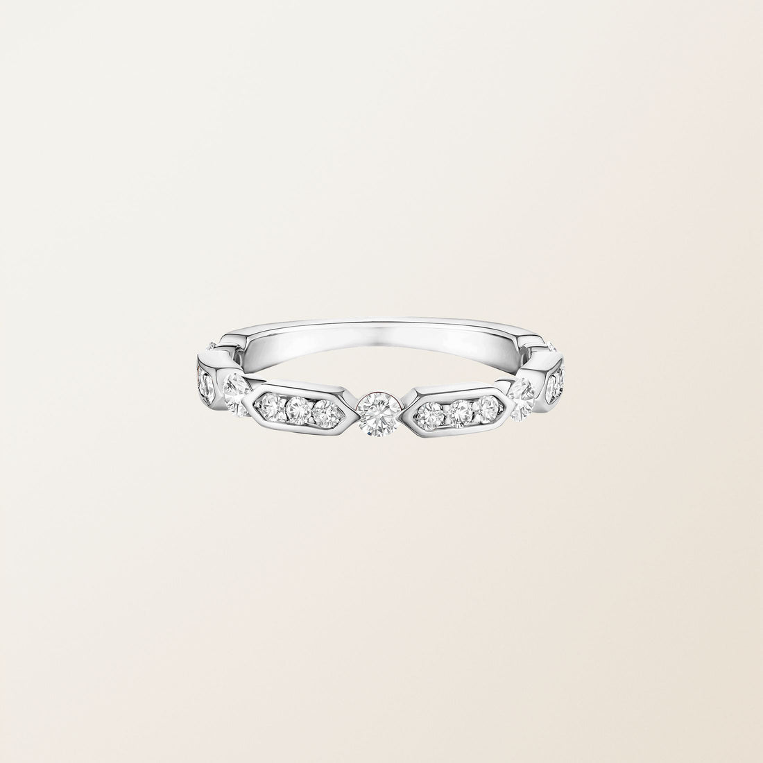 Geometric Hexagon Diamond Half Eternity Band in White Gold