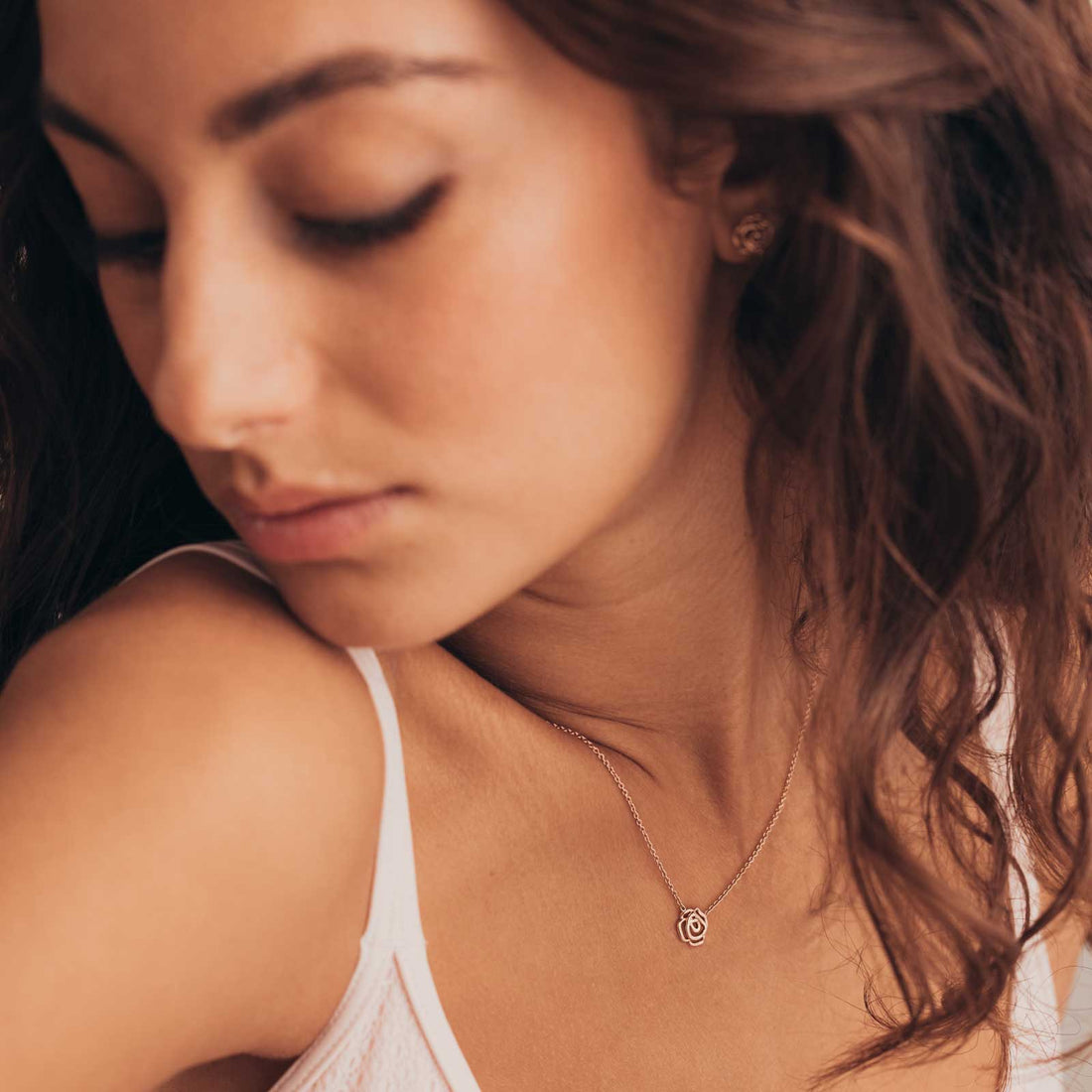 Rosa — Rose Gold Open Rose Pendant Necklace