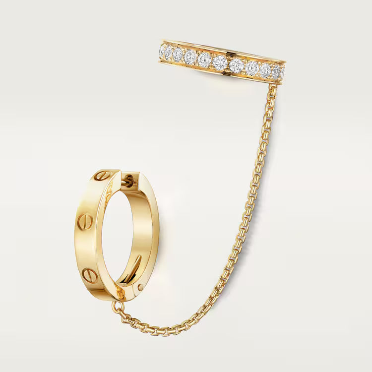 Screw Motif Diamond Ear Cuff with Chain