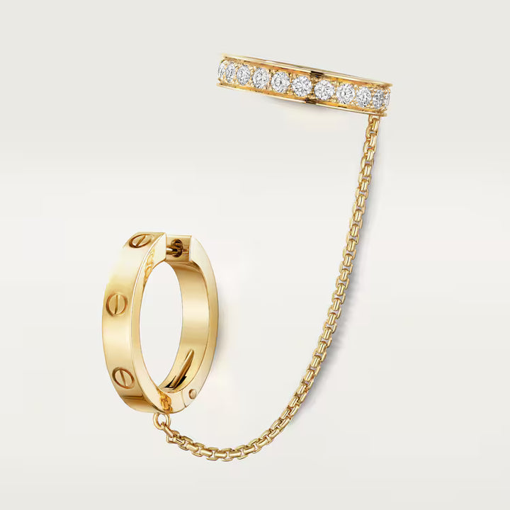 Screw Motif Diamond Ear Cuff with Chain