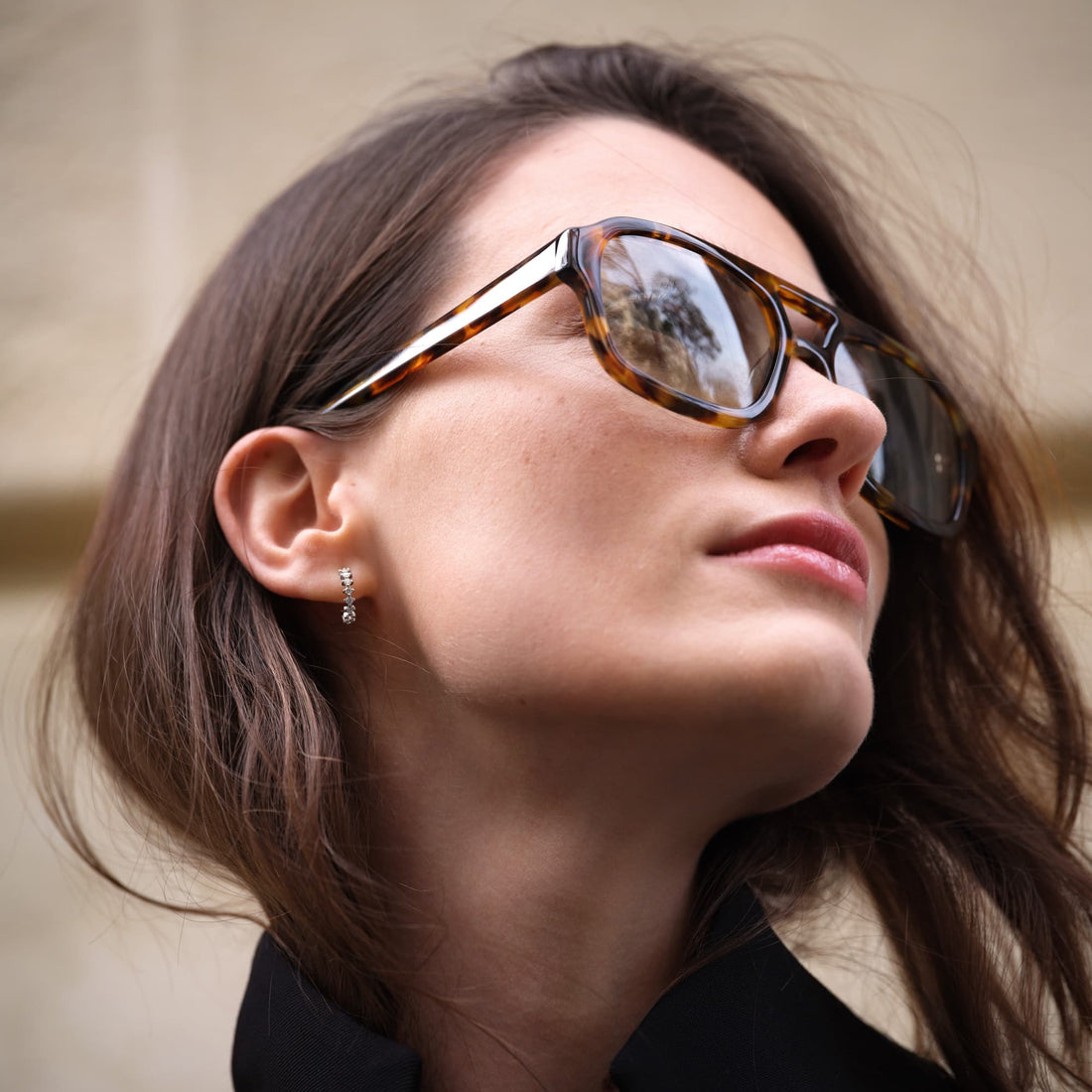 Scattered Diamond Huggie Hoop Earrings in White Gold