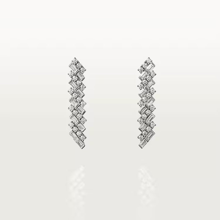Celestial Baguette & Round Diamond Drop Earrings