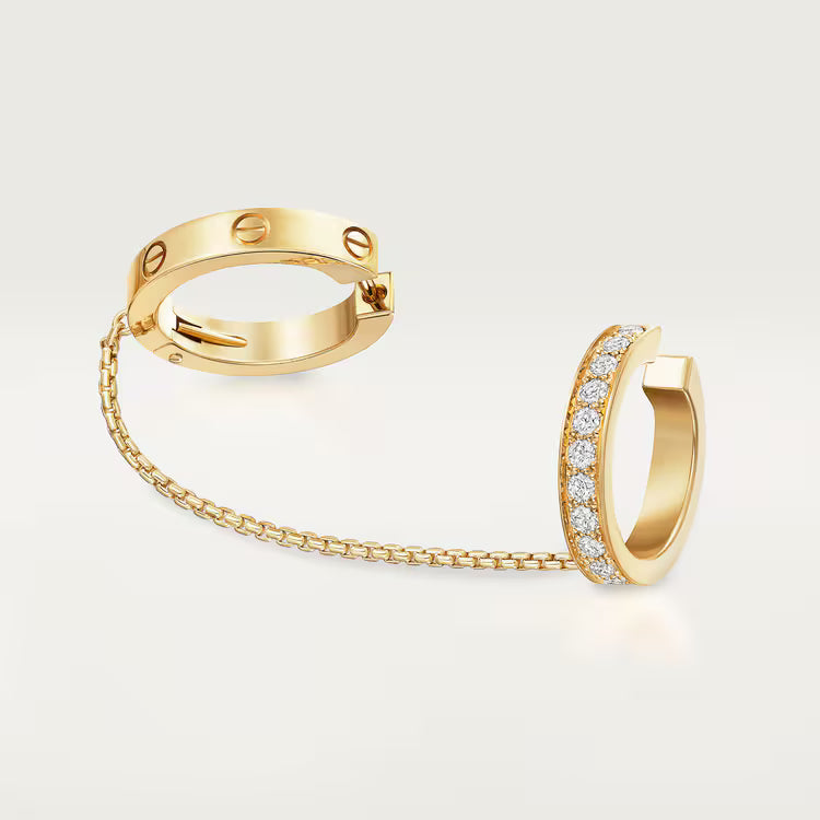Screw Motif Diamond Ear Cuff with Chain