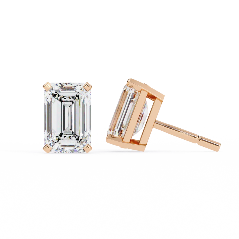 Emerald-Cut Diamond Solitaire Stud Earrings