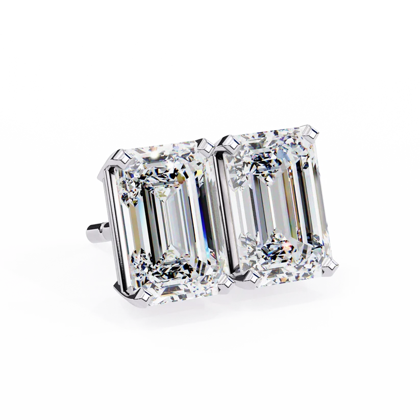 Emerald-Cut Diamond Solitaire Stud Earrings