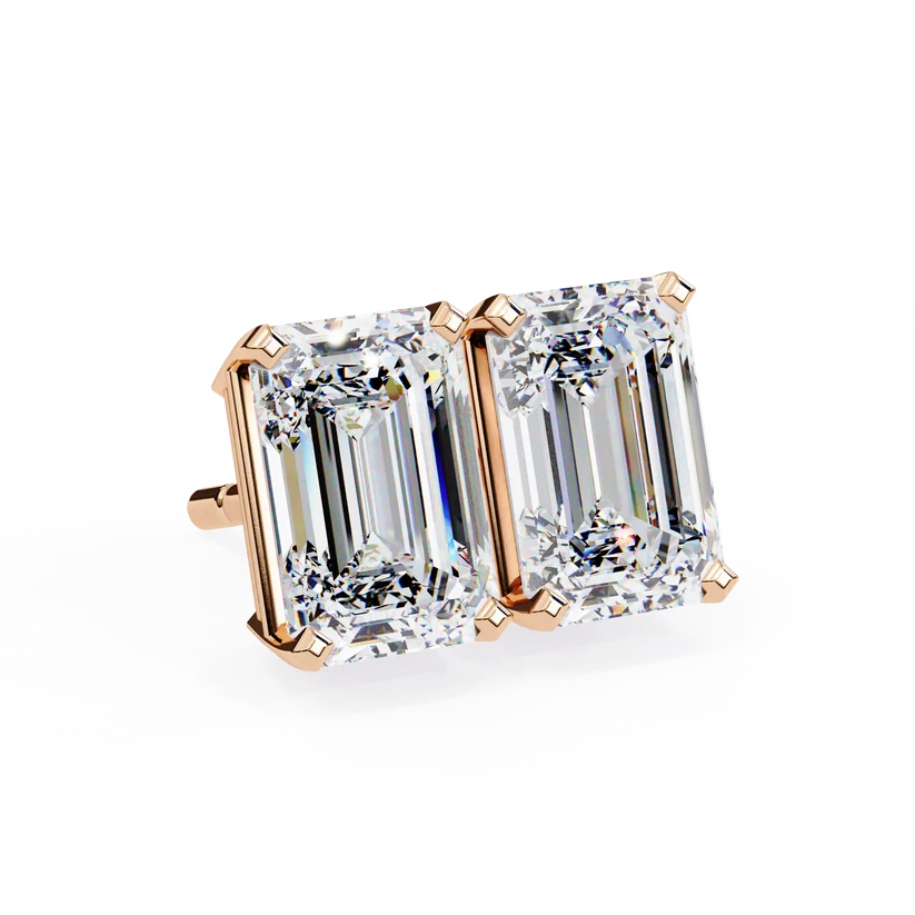 Emerald-Cut Diamond Solitaire Stud Earrings