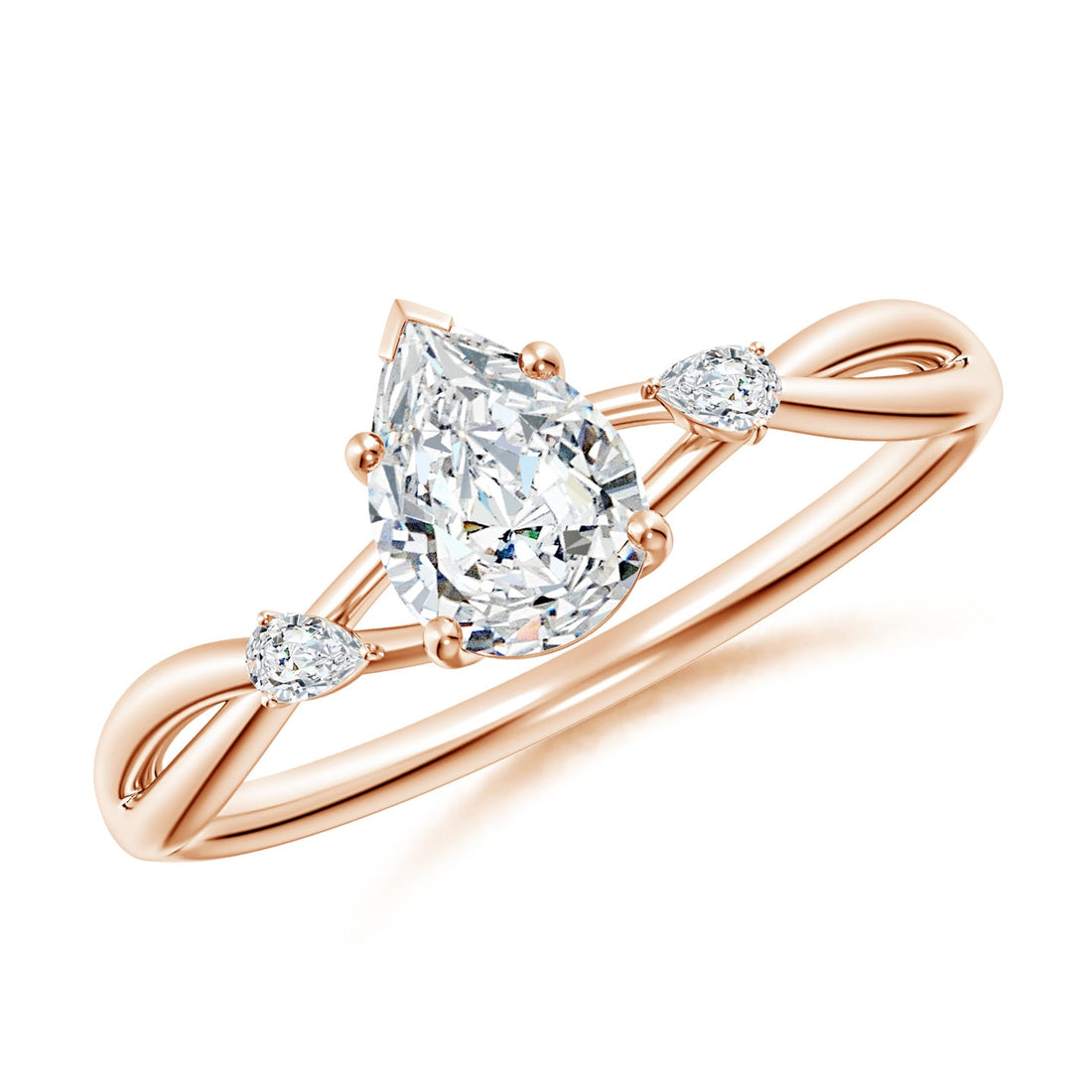 Three-Stone Pear Lab Grown Diamond Twisted Shank Engagement & Wedding Ring