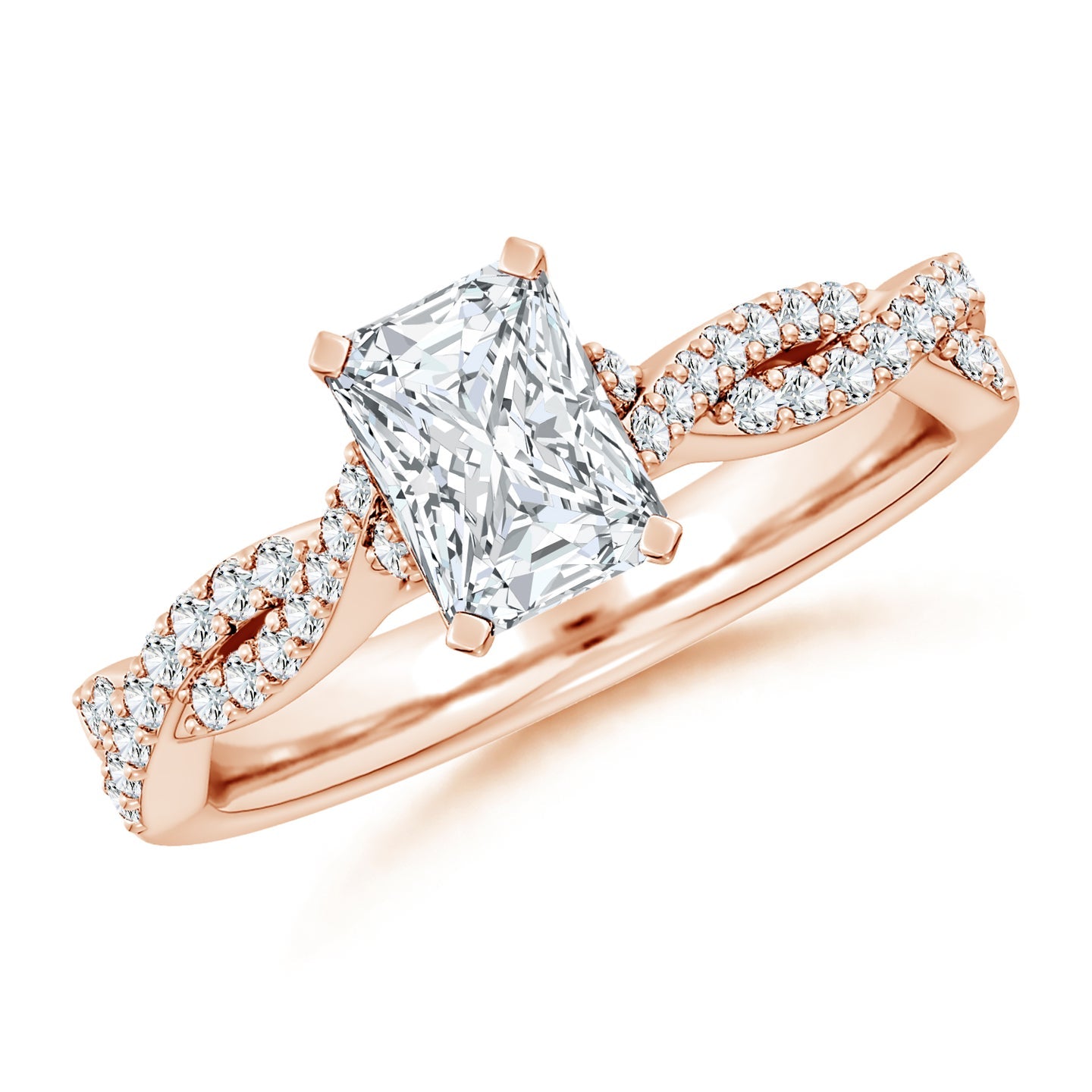 Radiant Cut Lab Grown Diamond Twisted Pavé Engagement & Wedding Ring
