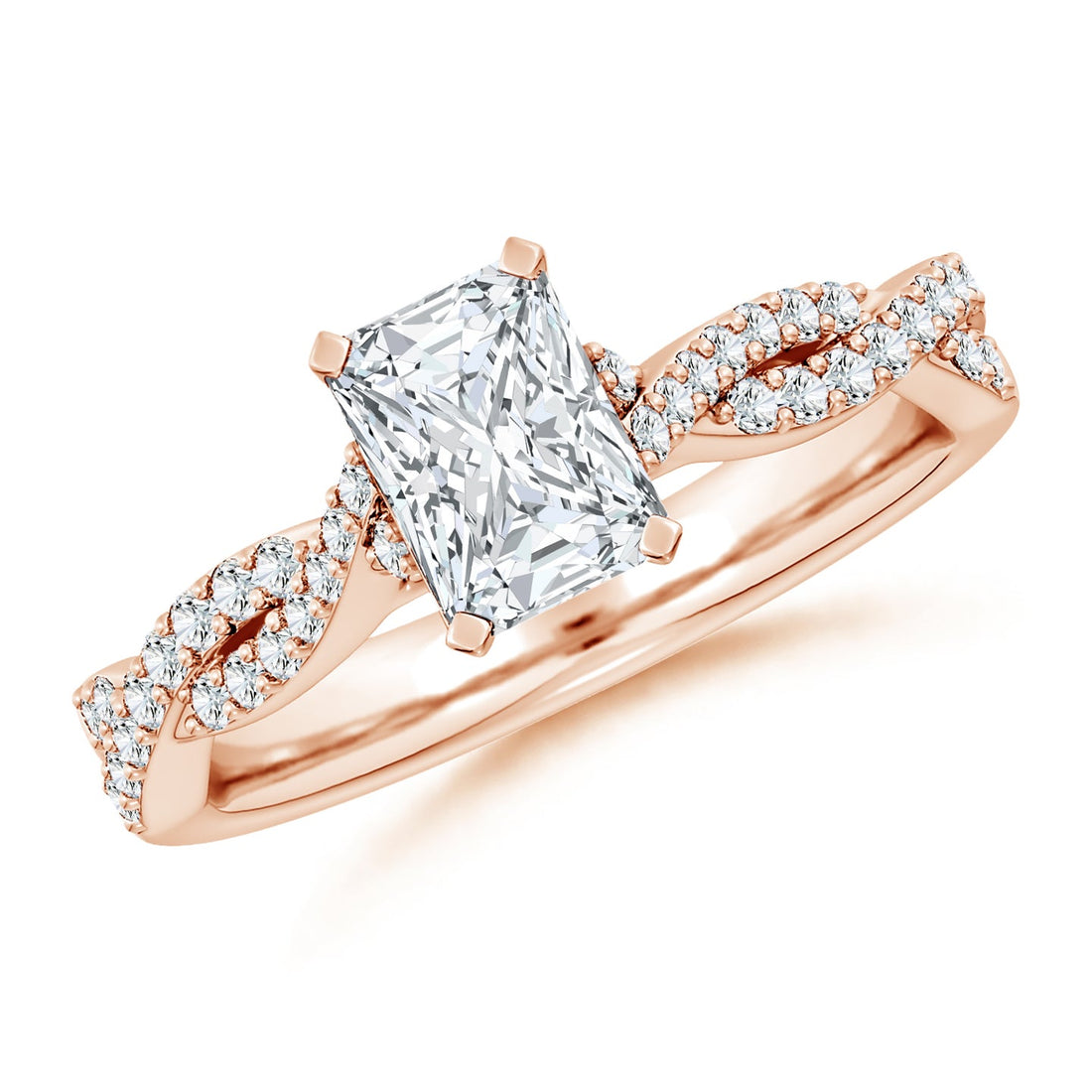 Radiant Cut Lab Grown Diamond Twisted Pavé Engagement & Wedding Ring