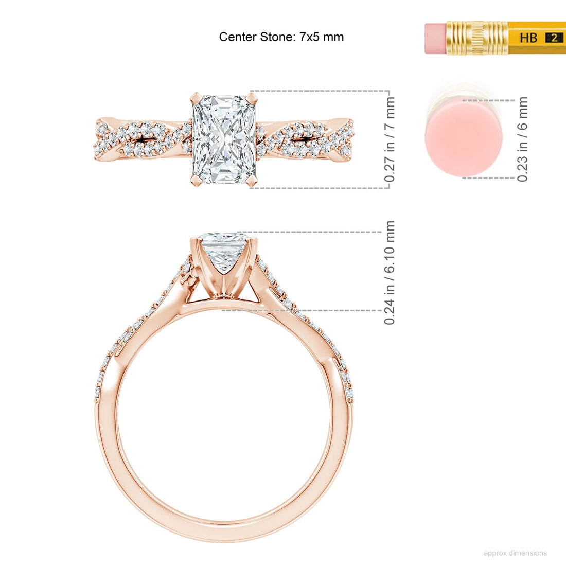 Radiant Cut Lab Grown Diamond Twisted Pavé Engagement & Wedding Ring