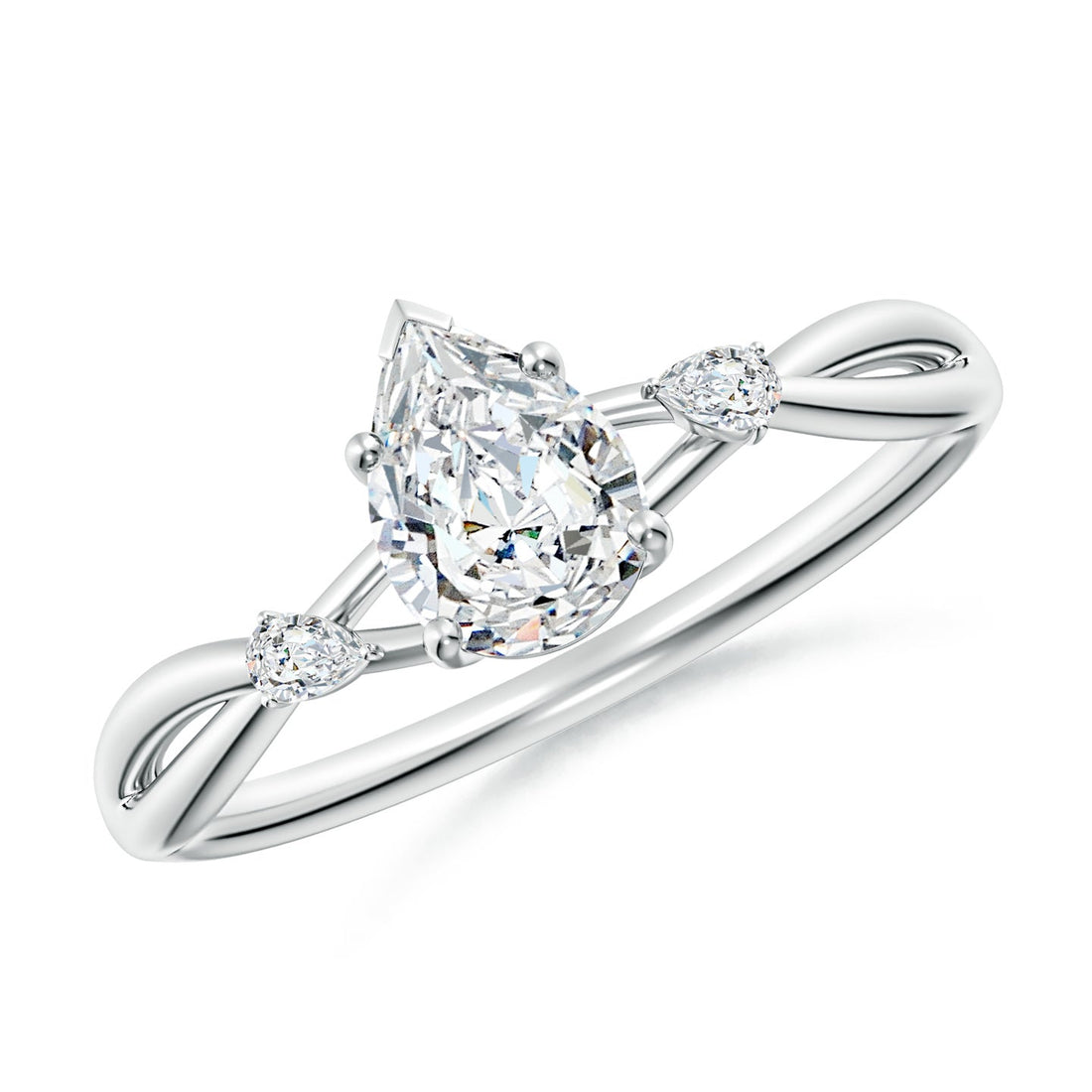 Three-Stone Pear Lab Grown Diamond Twisted Shank Engagement & Wedding Ring