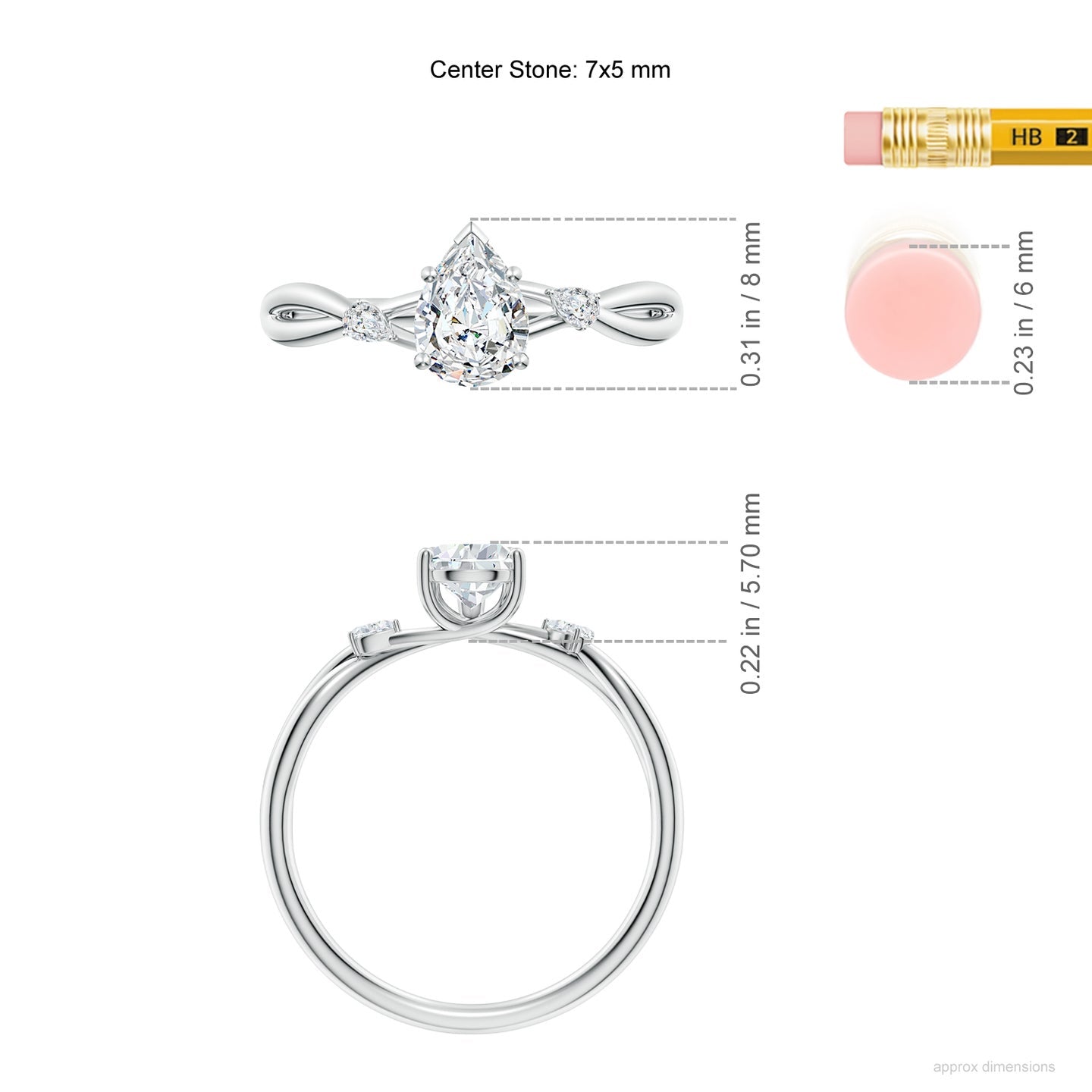 Three-Stone Pear Lab Grown Diamond Twisted Shank Engagement & Wedding Ring