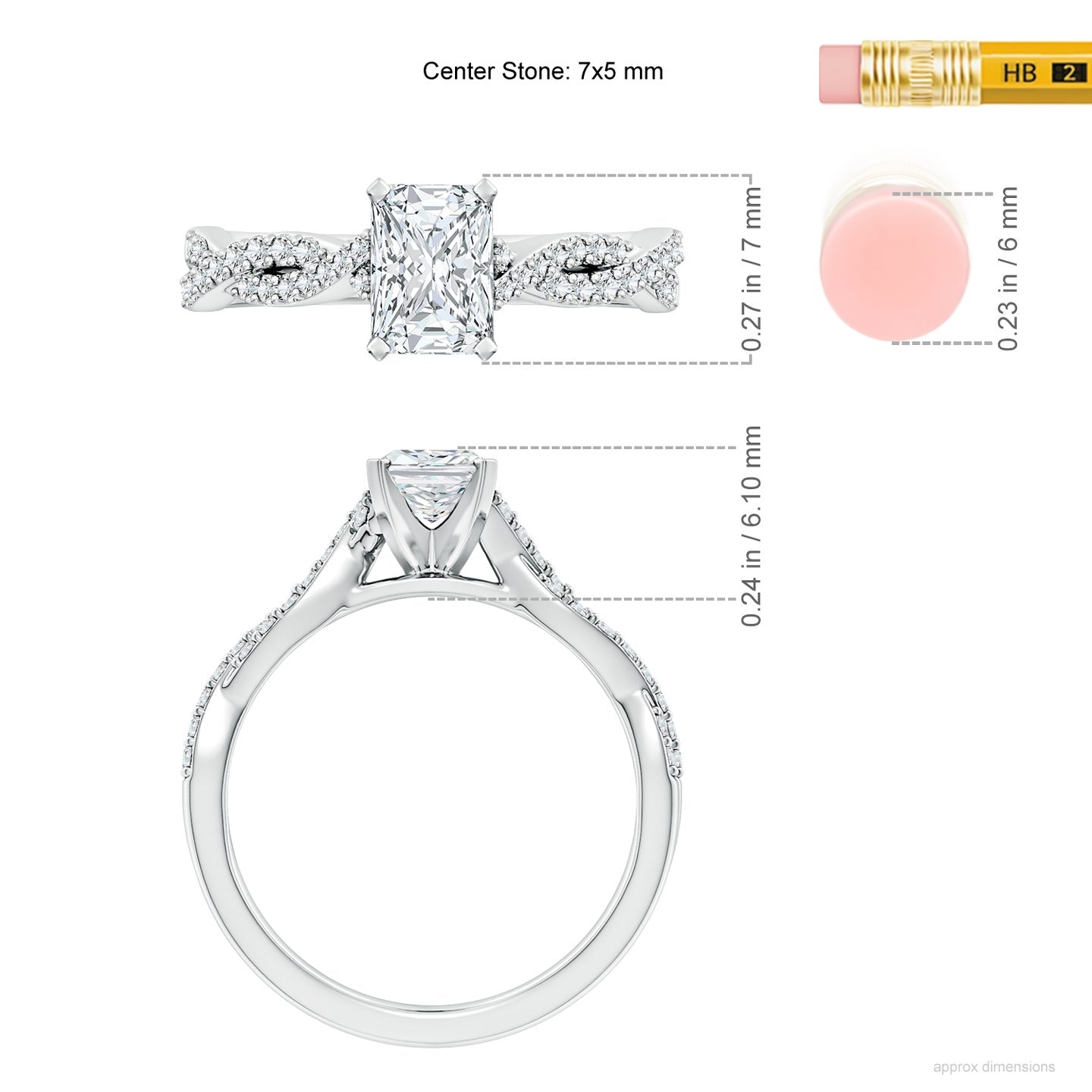 Radiant Cut Lab Grown Diamond Twisted Pavé Engagement & Wedding Ring