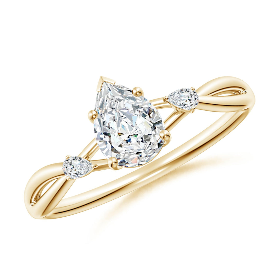 Three-Stone Pear Lab Grown Diamond Twisted Shank Engagement & Wedding Ring