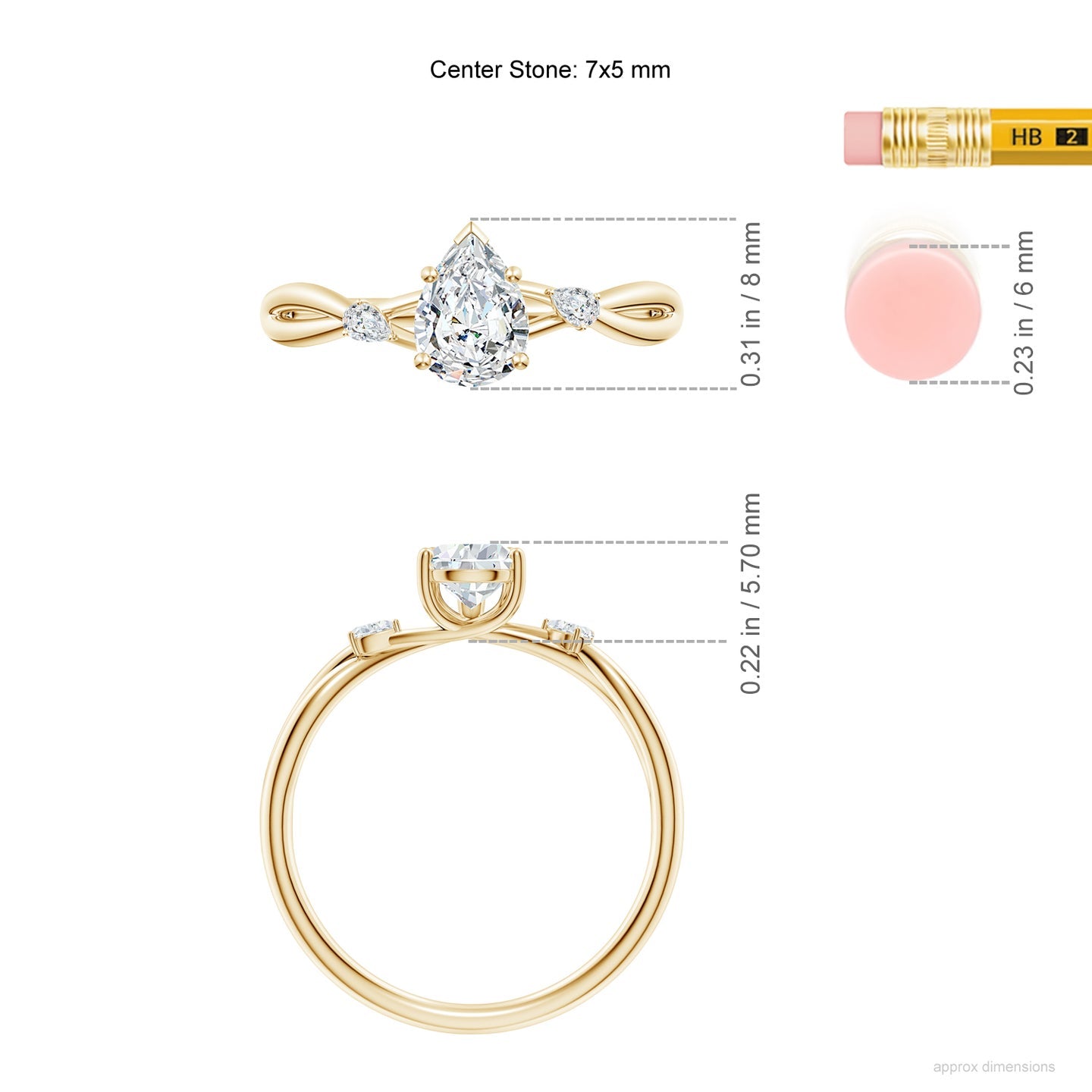 Three-Stone Pear Lab Grown Diamond Twisted Shank Engagement & Wedding Ring