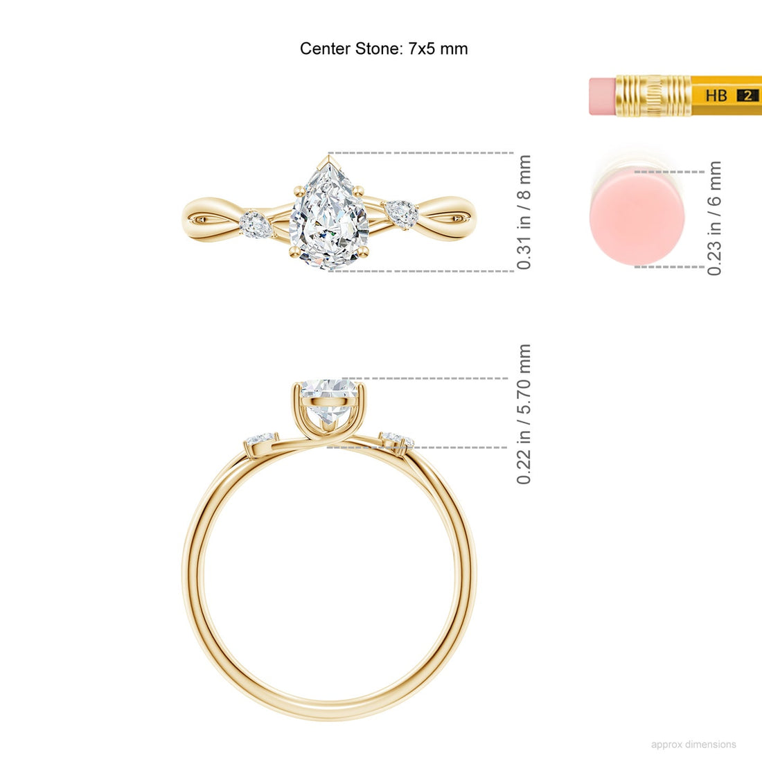 Three-Stone Pear Lab Grown Diamond Twisted Shank Engagement & Wedding Ring
