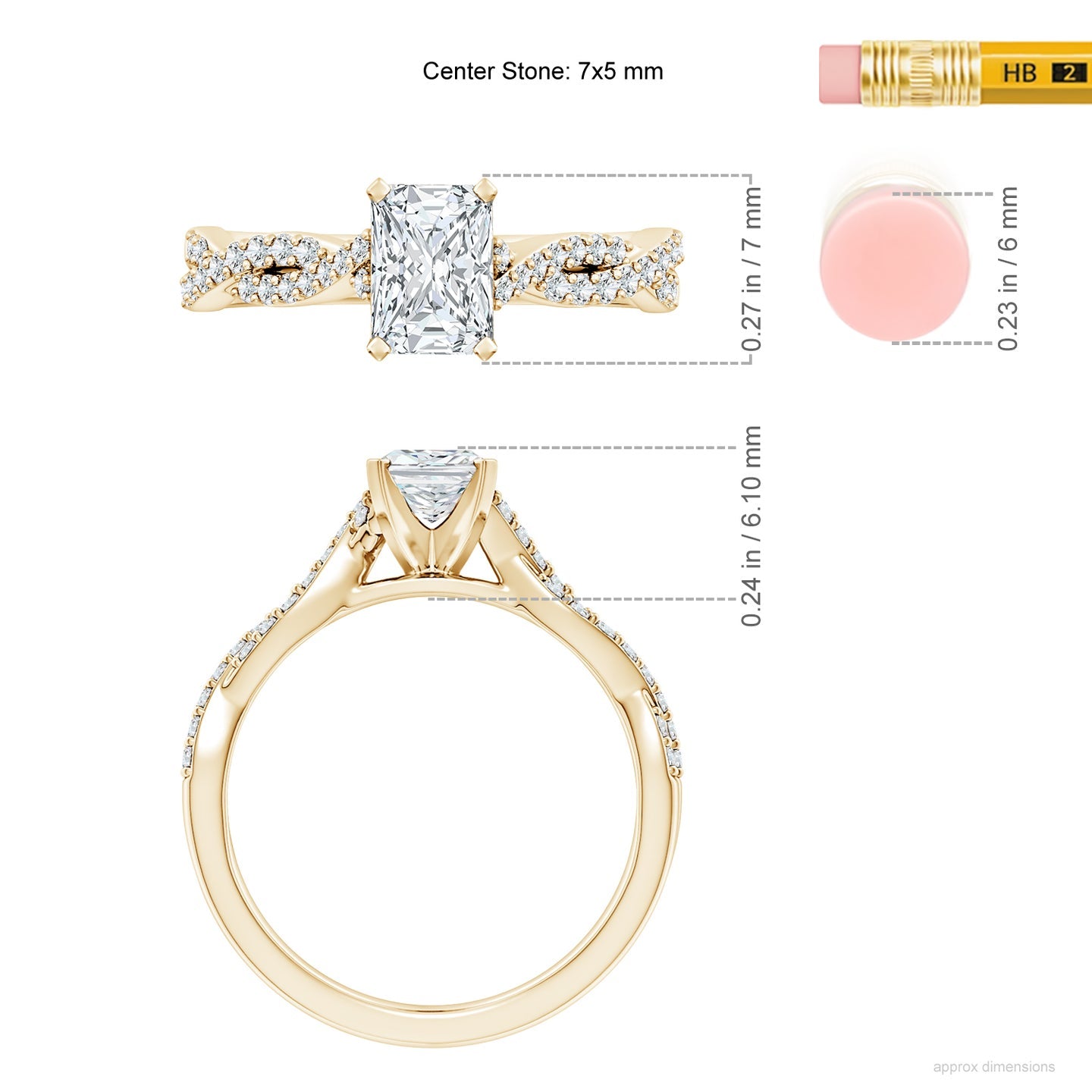 Radiant Cut Lab Grown Diamond Twisted Pavé Engagement & Wedding Ring