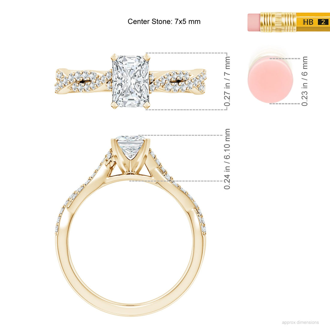 Radiant Cut Lab Grown Diamond Twisted Pavé Engagement & Wedding Ring