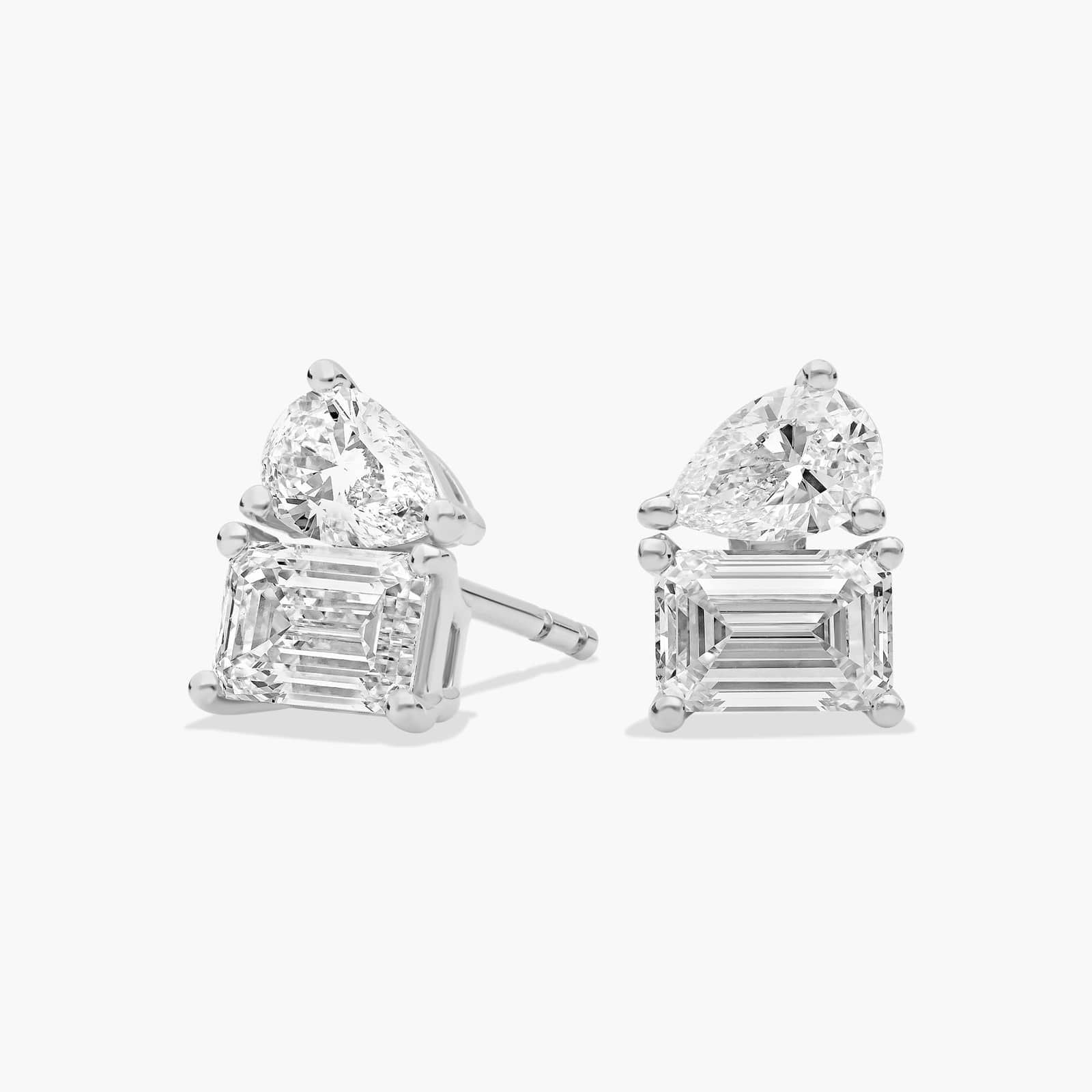 Lab Grown Diamond Two Stone Stud Earrings in White Gold