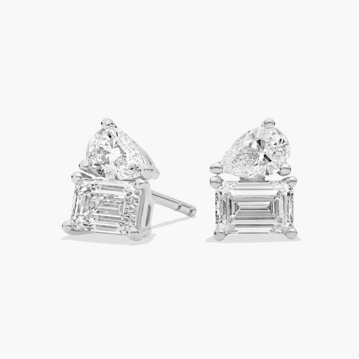 Lab Grown Diamond Two Stone Stud Earrings in White Gold