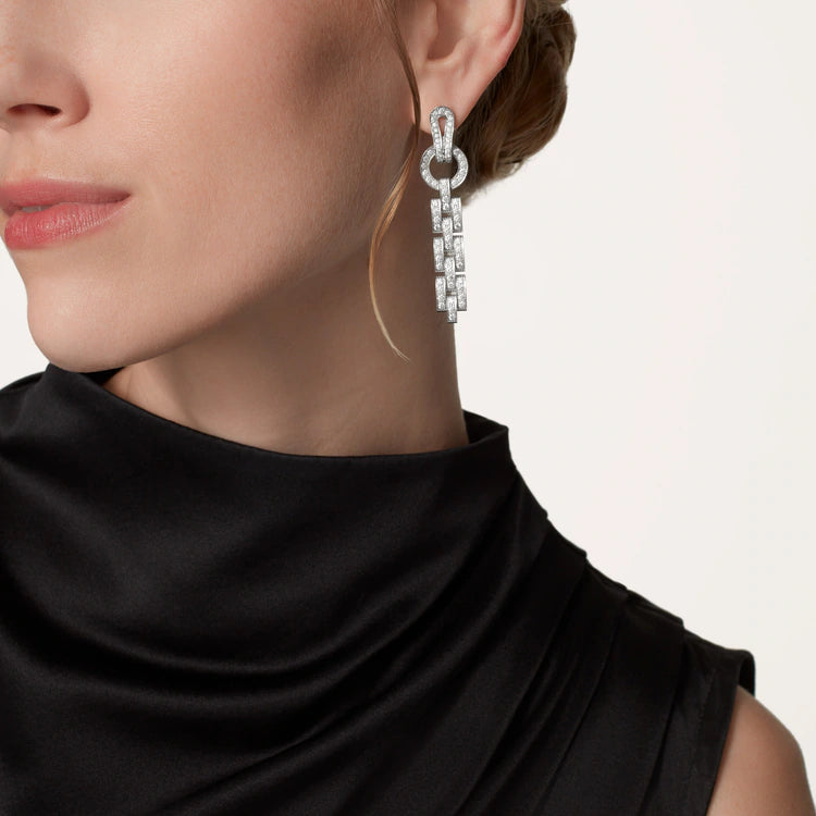 Geometric Link Diamond Drop Earrings