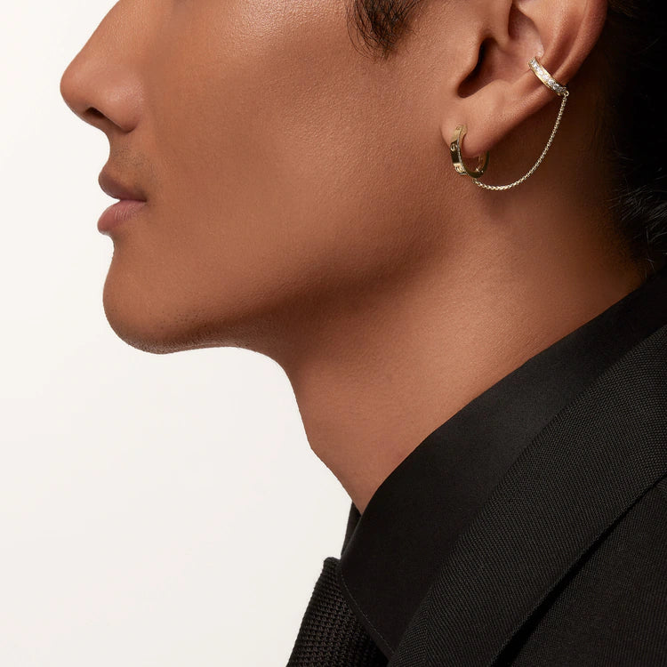 Screw Motif Diamond Ear Cuff with Chain