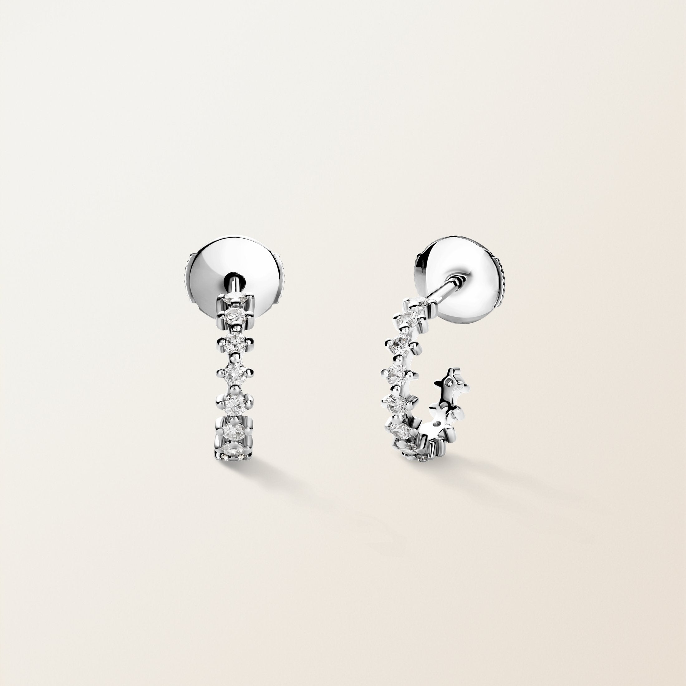 Scattered Diamond Huggie Hoop Earrings in White Gold