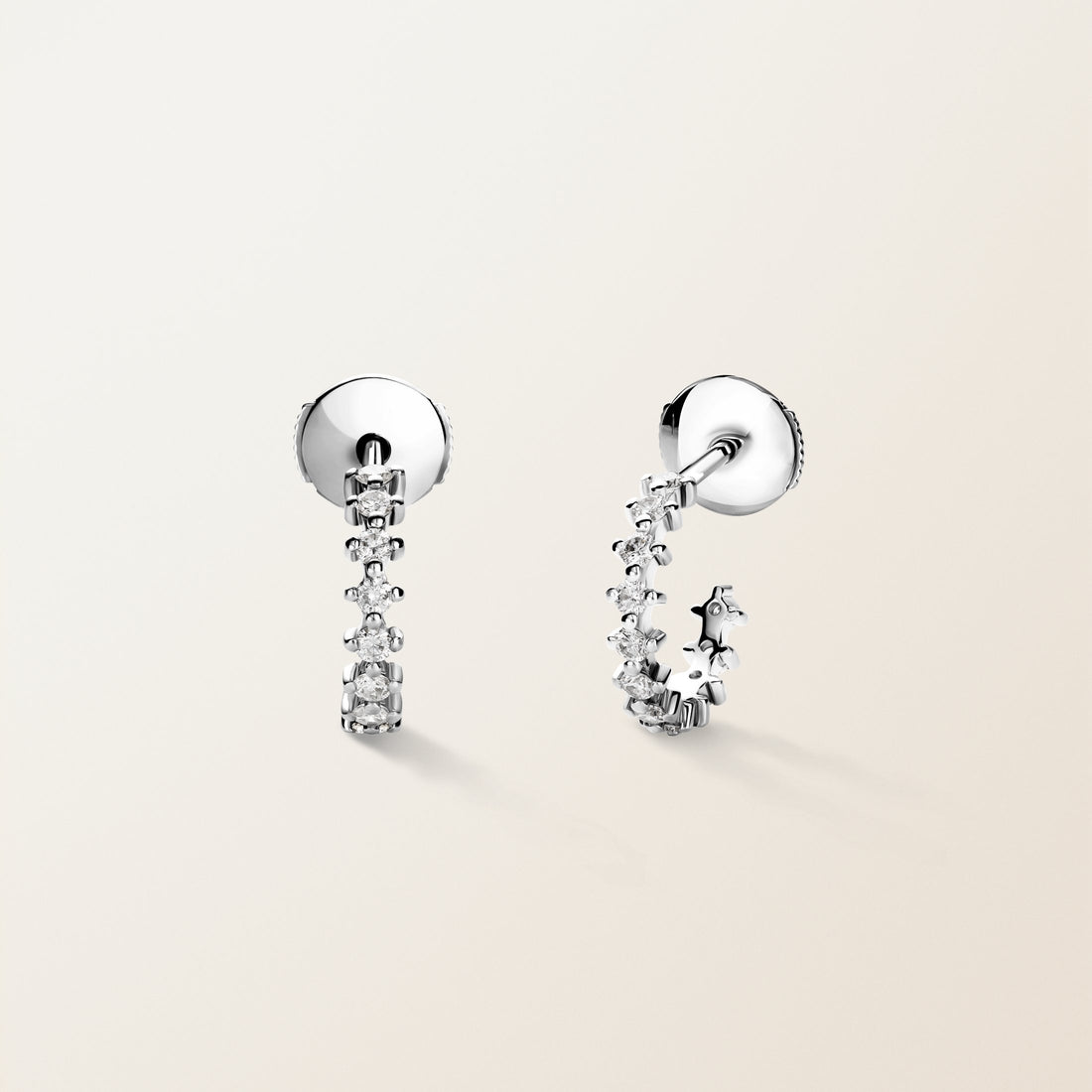 Scattered Diamond Huggie Hoop Earrings in White Gold