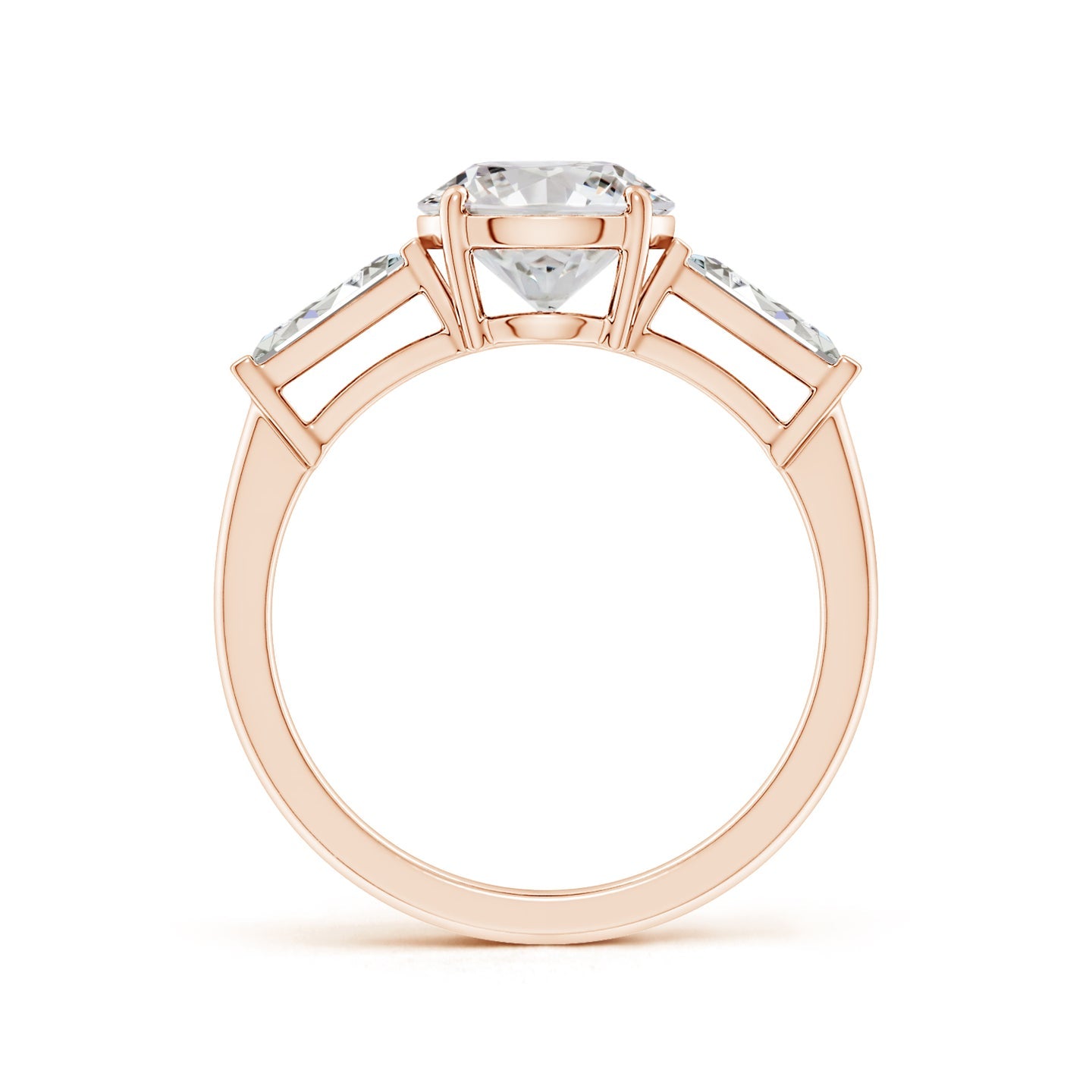 Round And Tapered Baguette Diamond Side Stone Engagement Ring