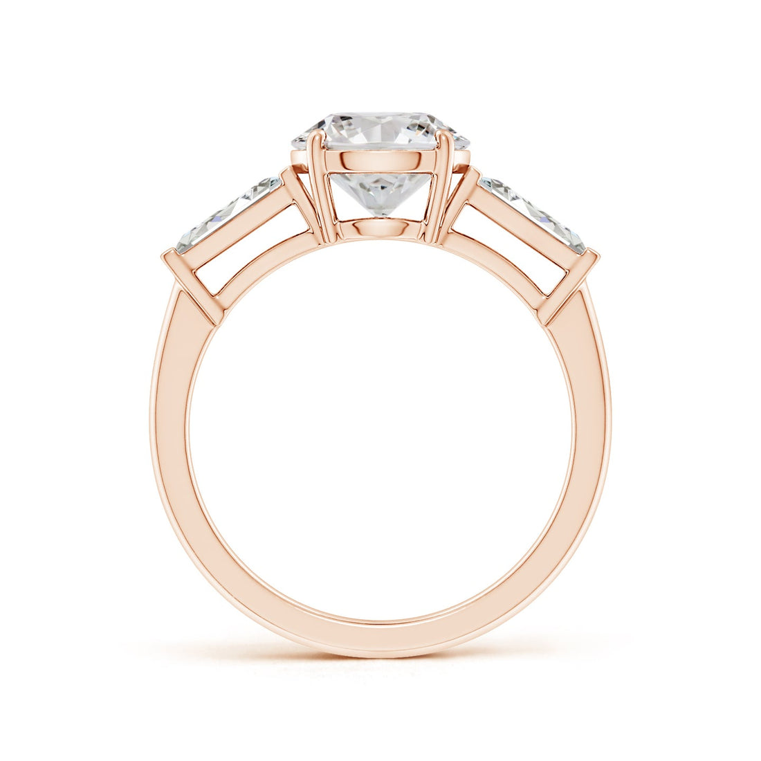 Round And Tapered Baguette Diamond Side Stone Engagement Ring