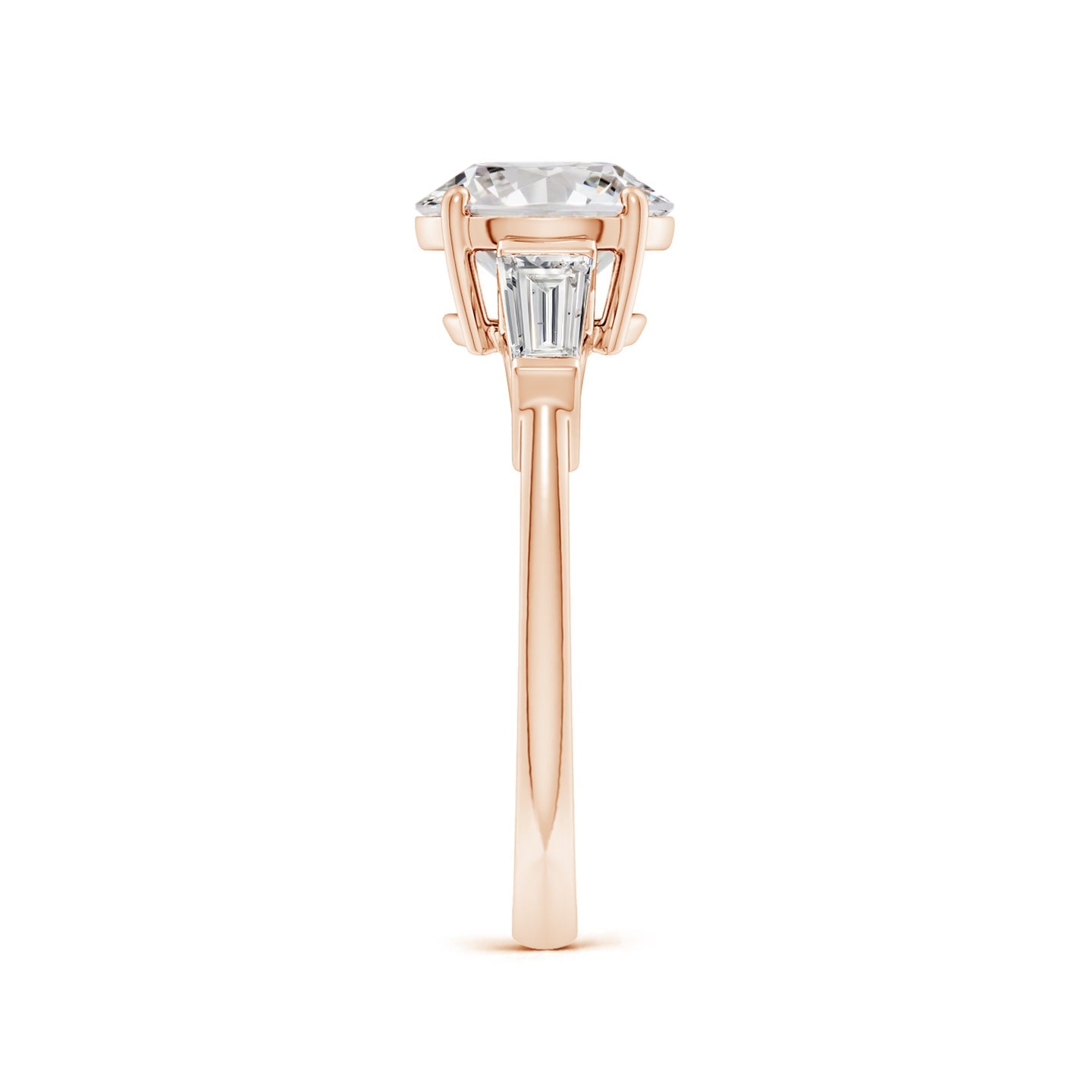 Round And Tapered Baguette Diamond Side Stone Engagement Ring