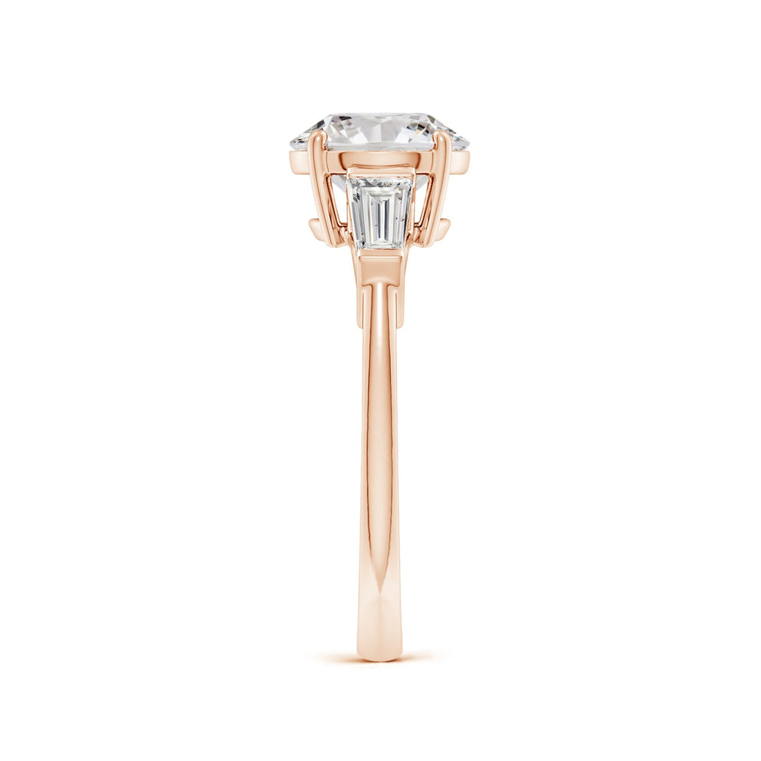 Round And Tapered Baguette Diamond Side Stone Engagement Ring