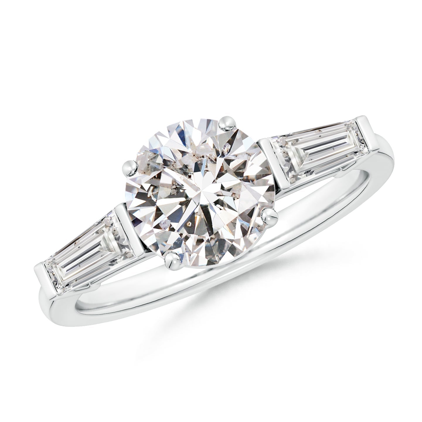 Round And Tapered Baguette Diamond Side Stone Engagement Ring