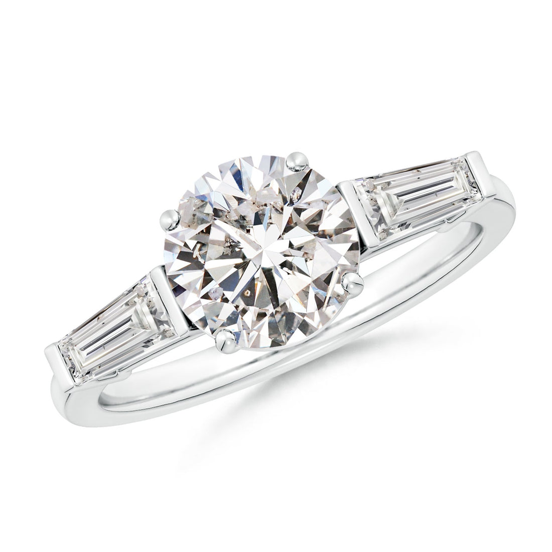 Round And Tapered Baguette Diamond Side Stone Engagement Ring