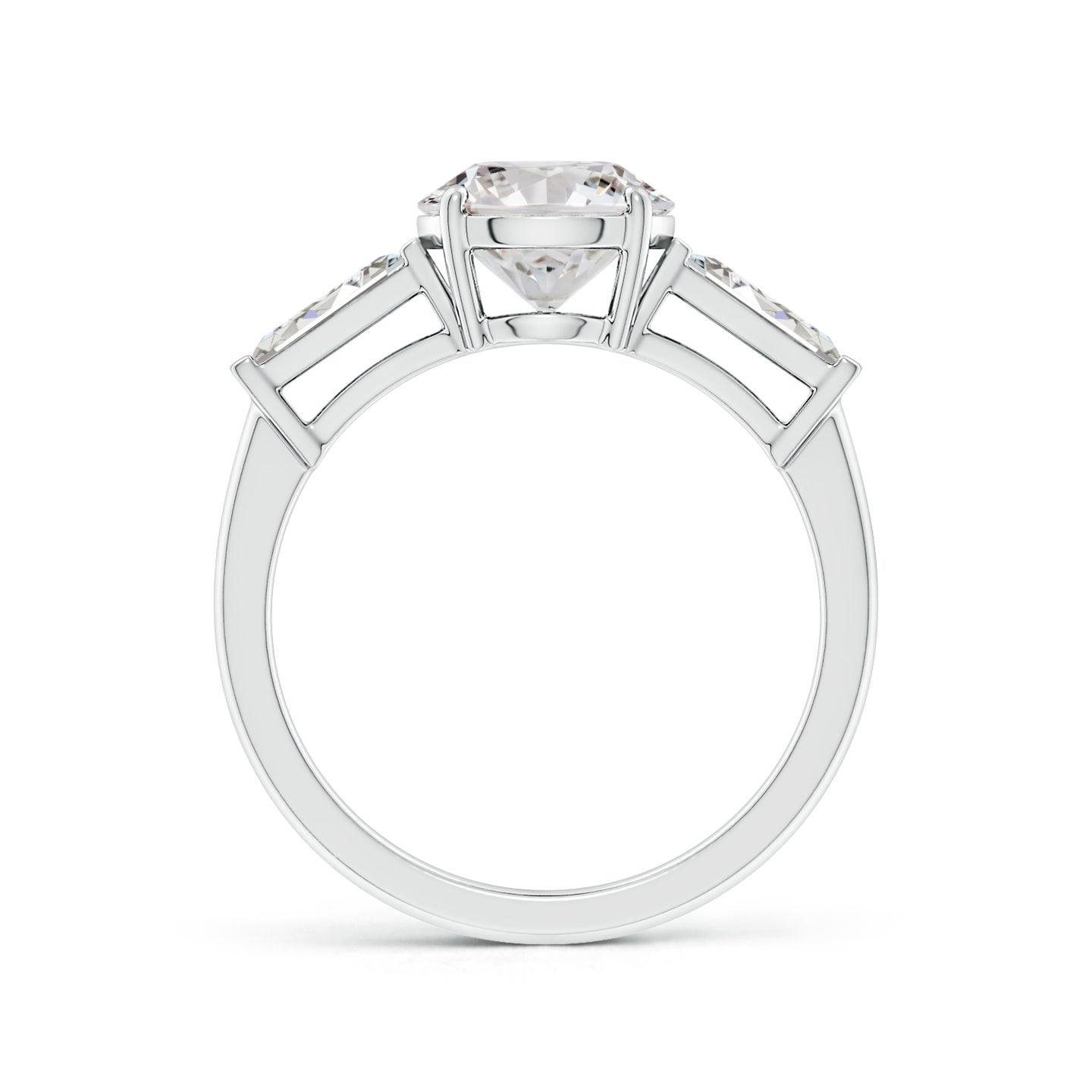 Round And Tapered Baguette Diamond Side Stone Engagement Ring