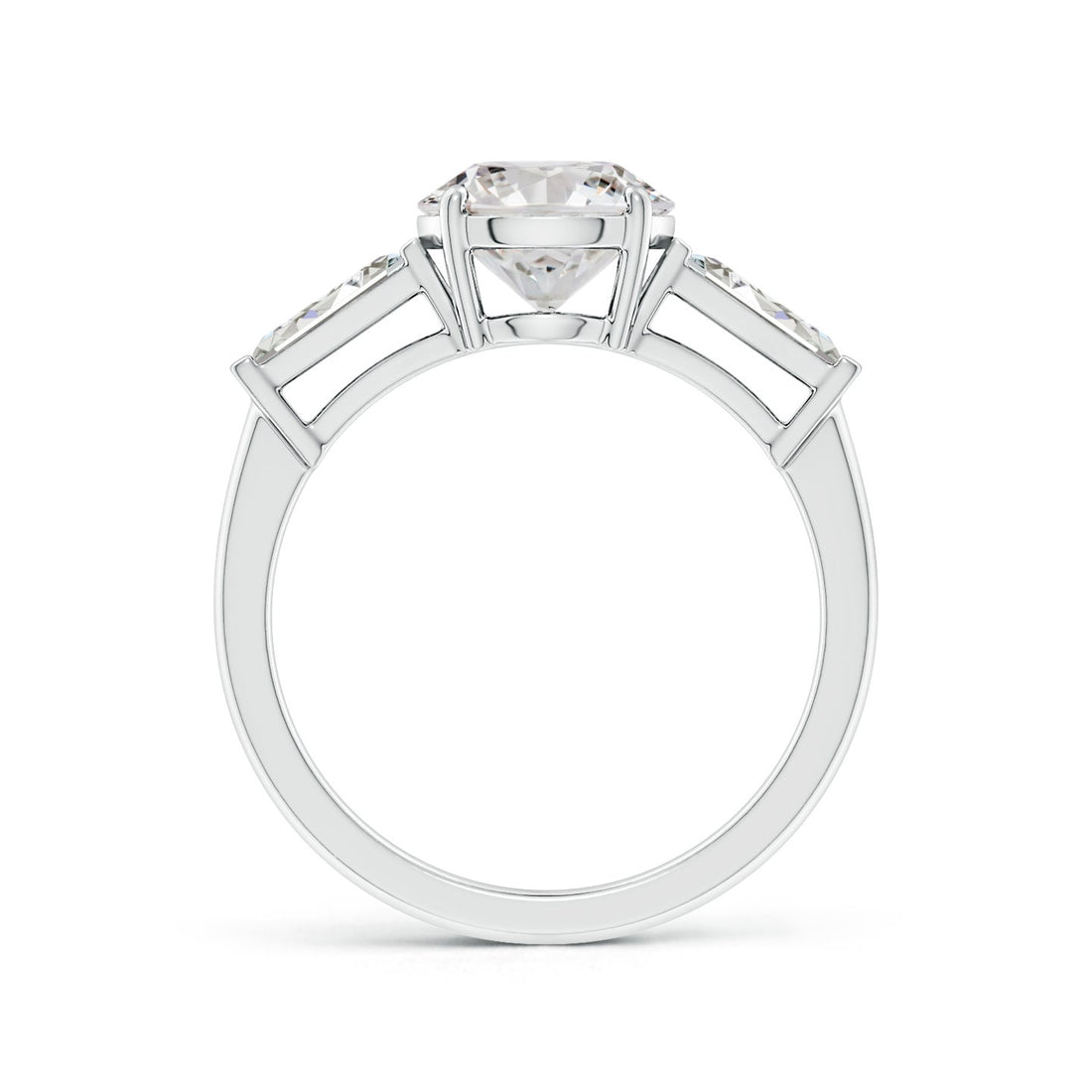 Round And Tapered Baguette Diamond Side Stone Engagement Ring