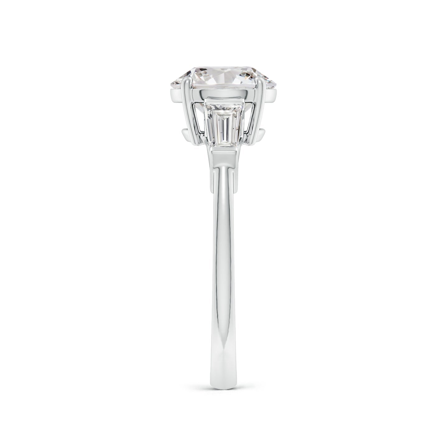 Round And Tapered Baguette Diamond Side Stone Engagement Ring