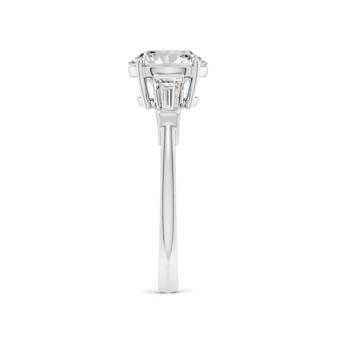 Round And Tapered Baguette Diamond Side Stone Engagement Ring