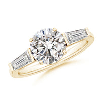 Round And Tapered Baguette Diamond Side Stone Engagement Ring