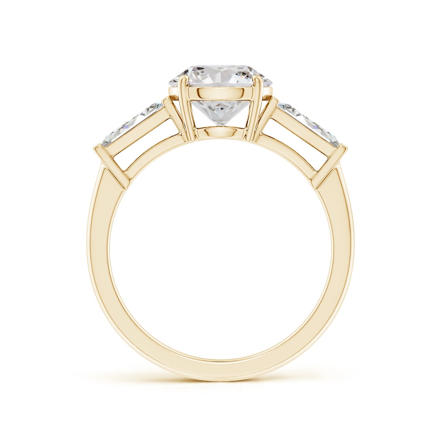 Round And Tapered Baguette Diamond Side Stone Engagement Ring