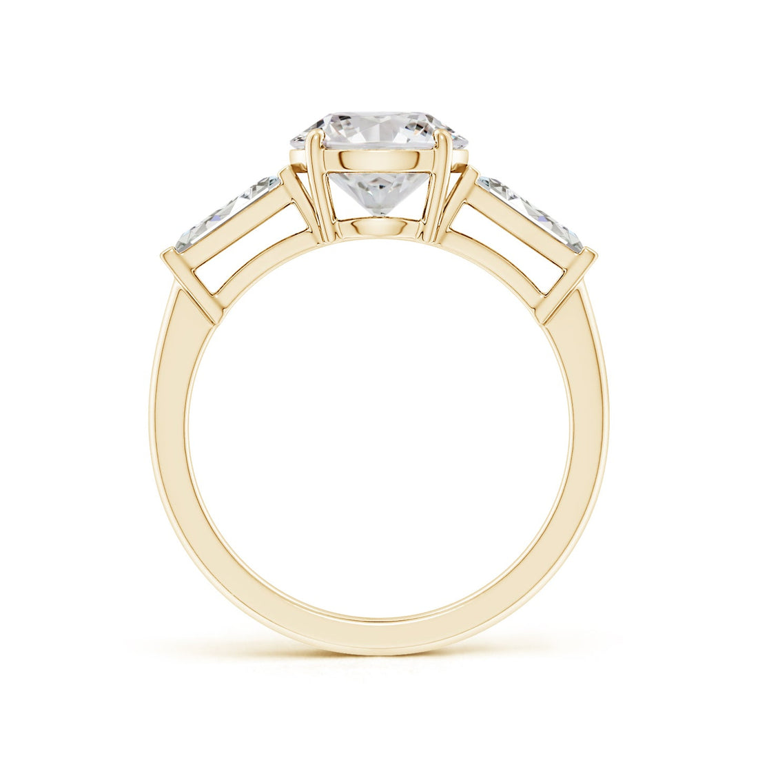 Round And Tapered Baguette Diamond Side Stone Engagement Ring