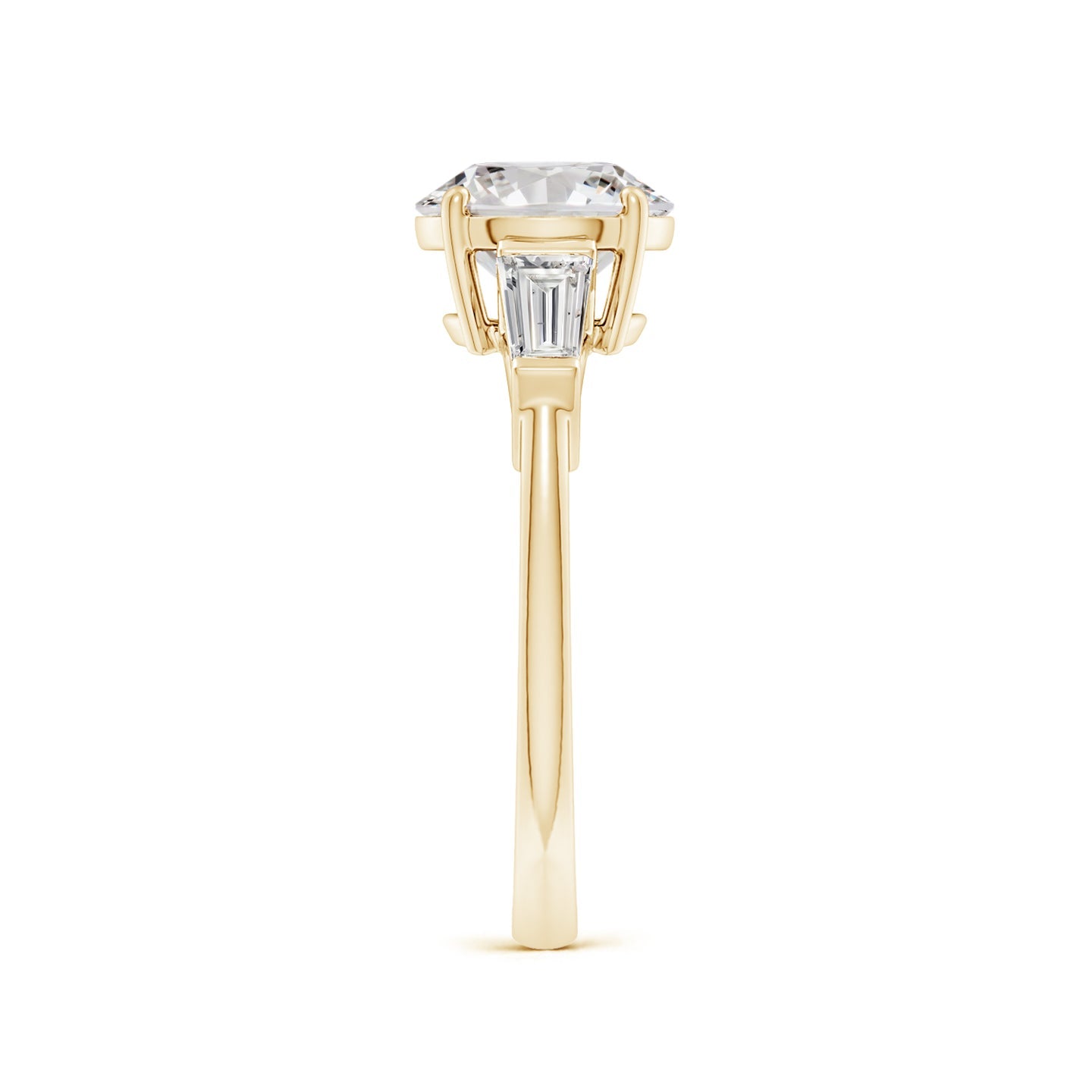 Round And Tapered Baguette Diamond Side Stone Engagement Ring