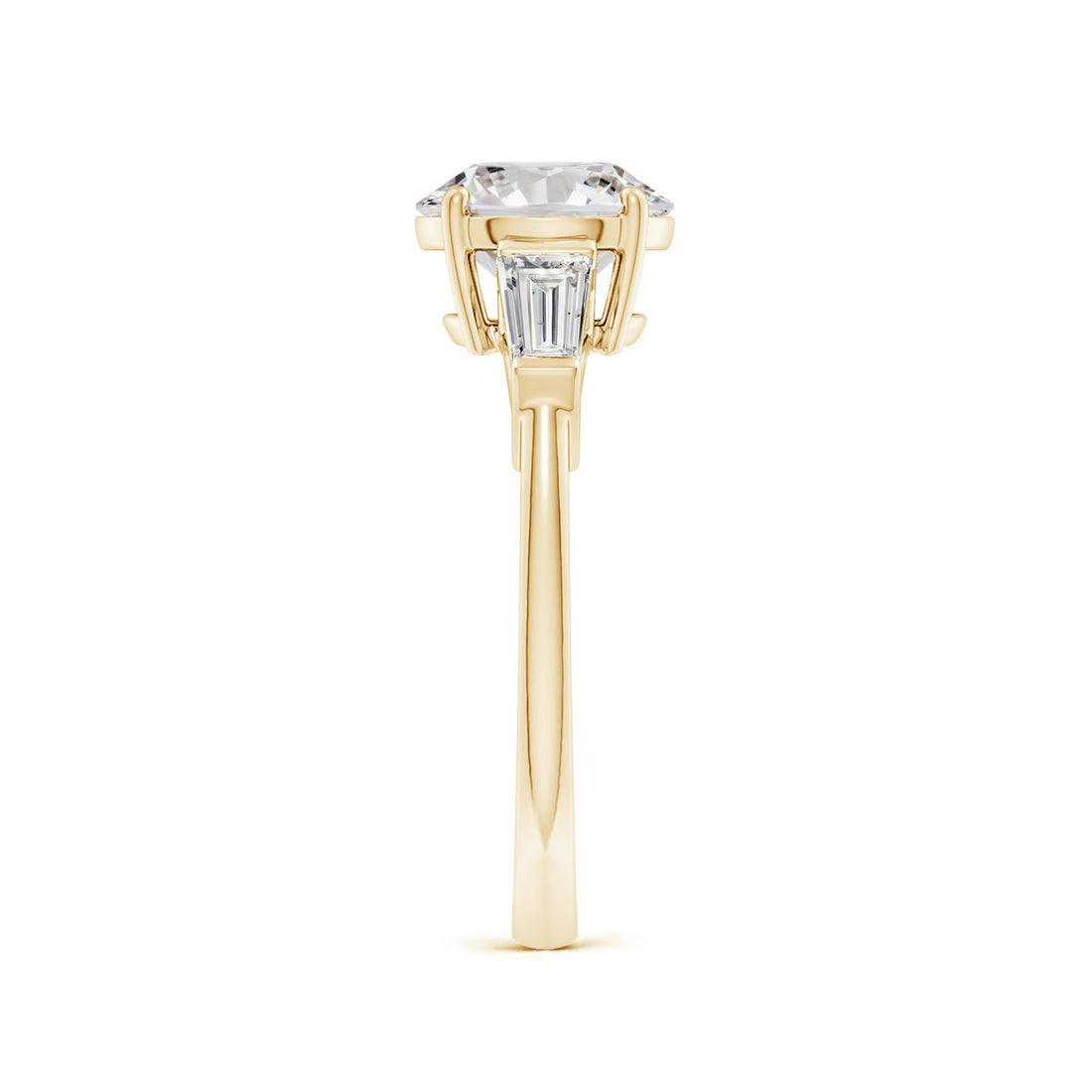 Round And Tapered Baguette Diamond Side Stone Engagement Ring